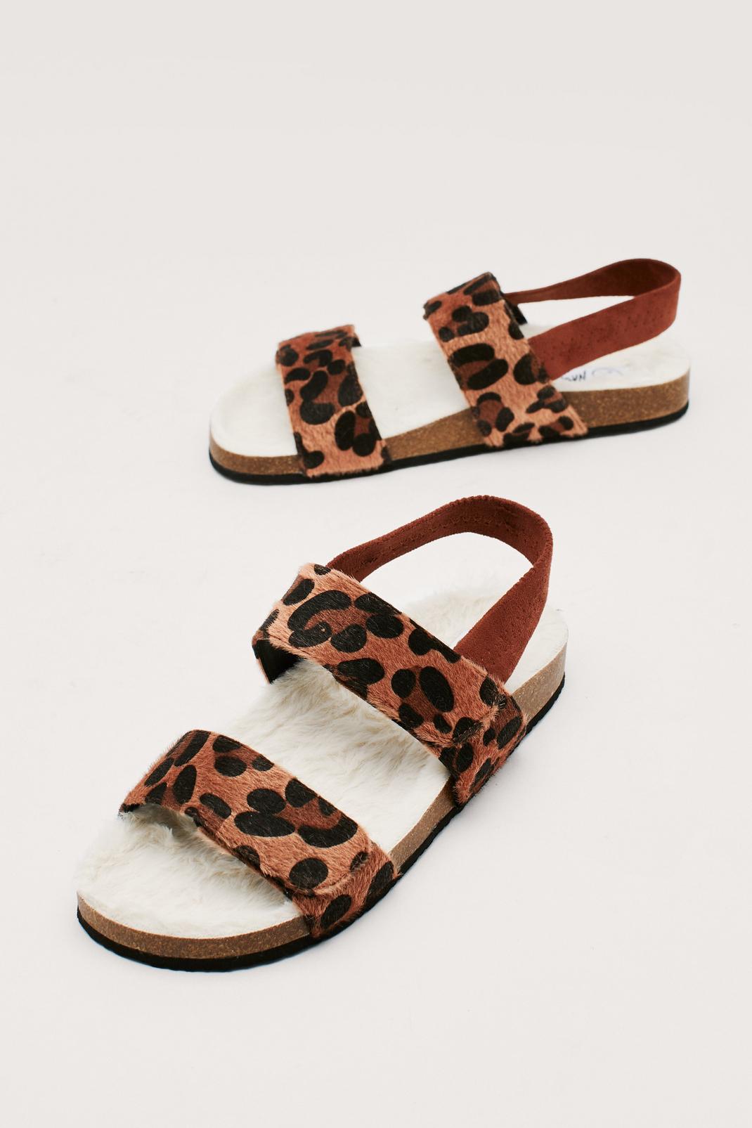 Faux Pony Hair Leopard Flat Sandals
