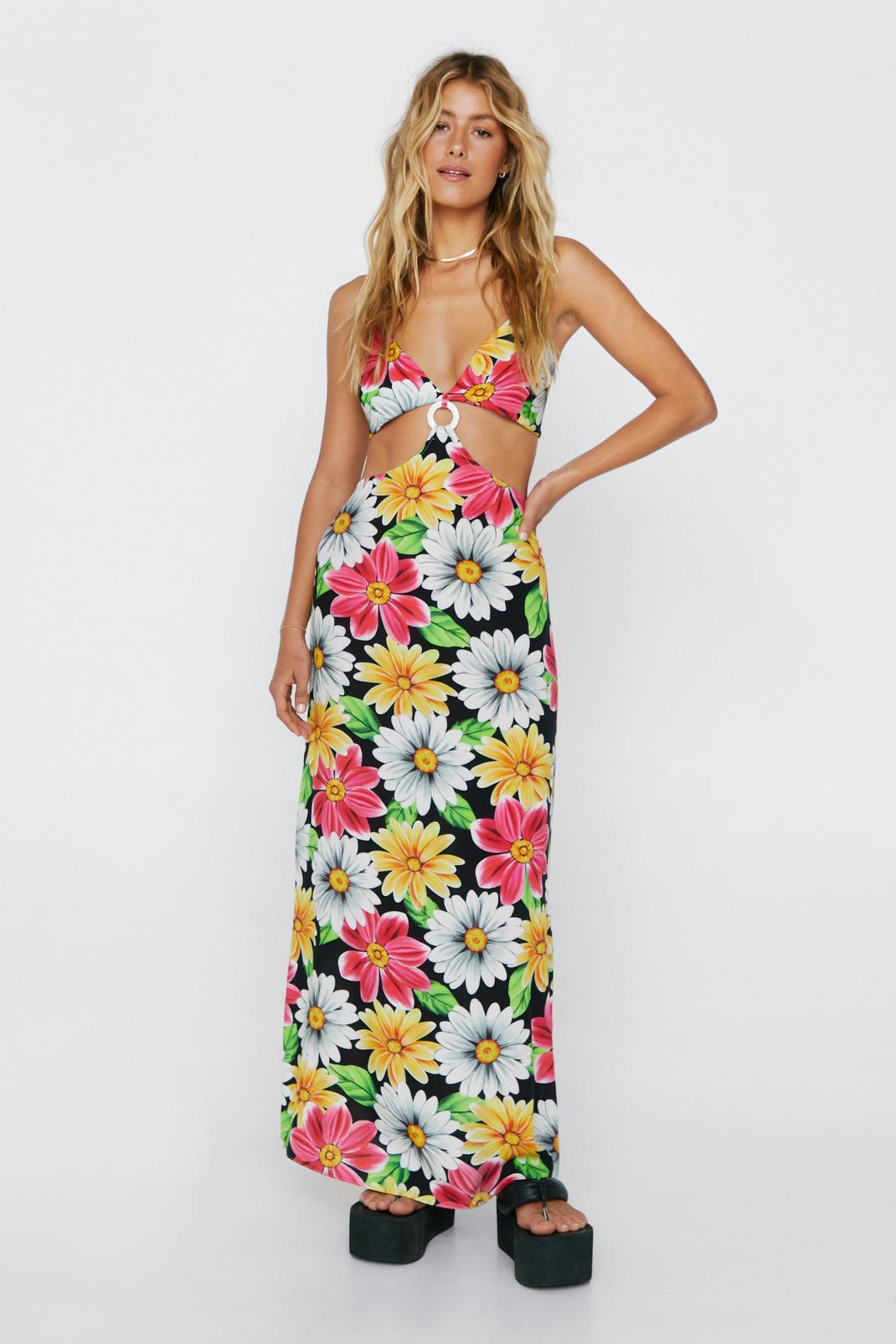 Floral Cut Out Vacation Maxi Dress