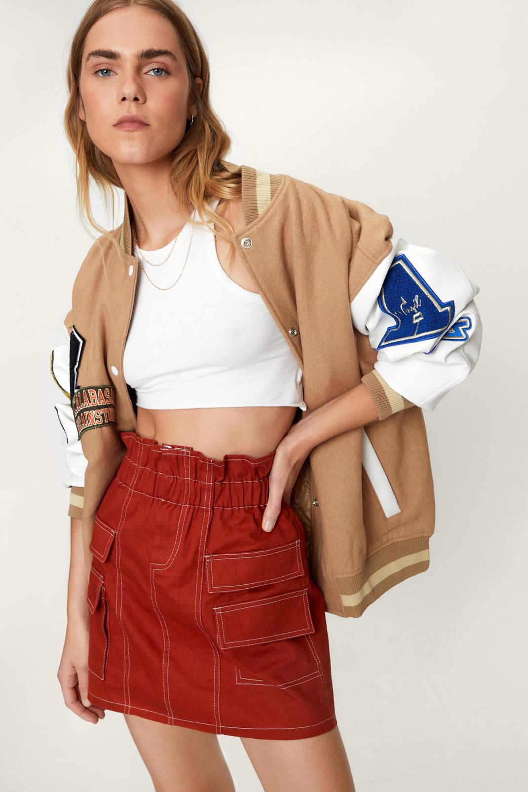 Paperbag Waist Pocket Detail Mini Skirt