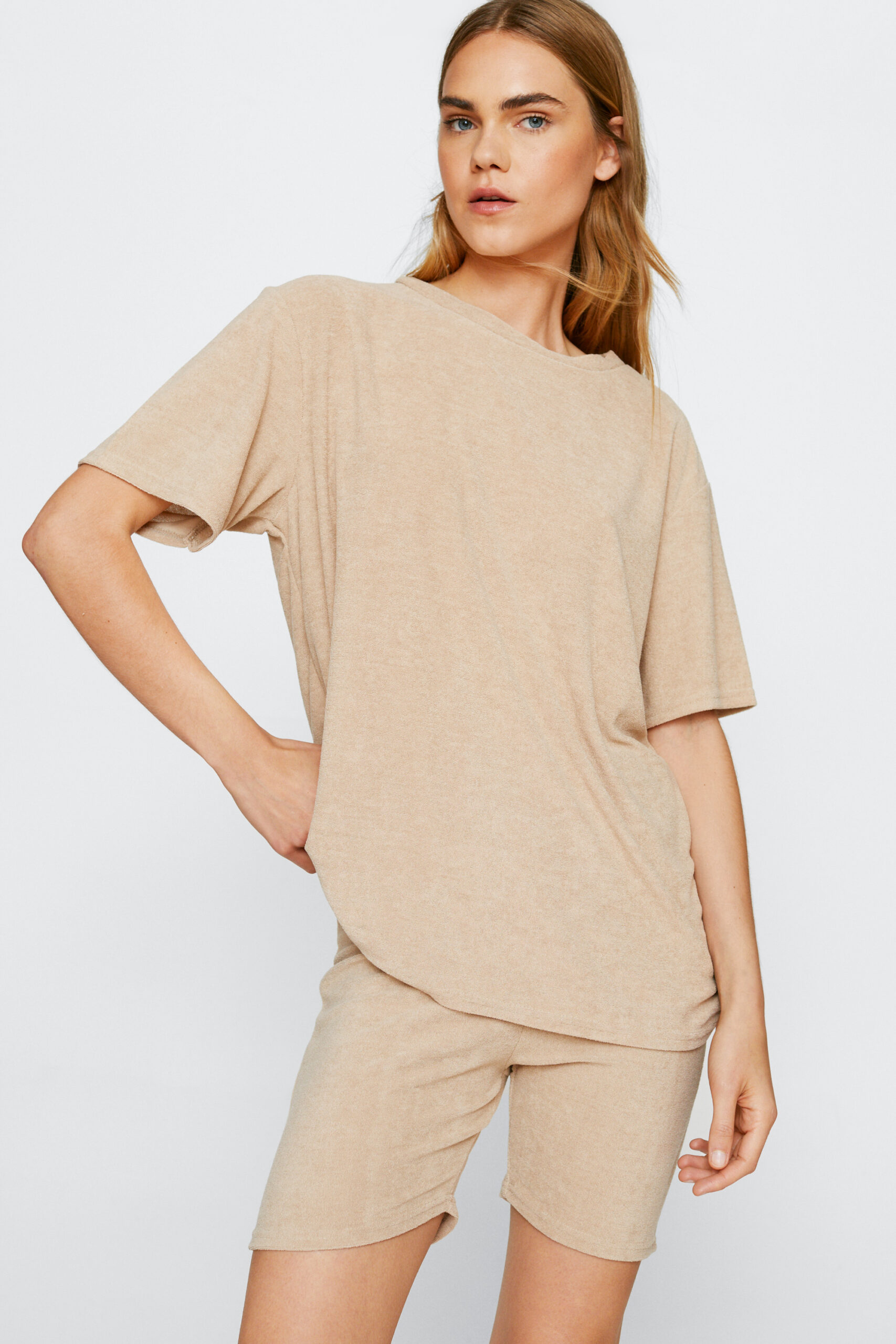 Towelling Crew Neck Top And Shorts Two Piece Set