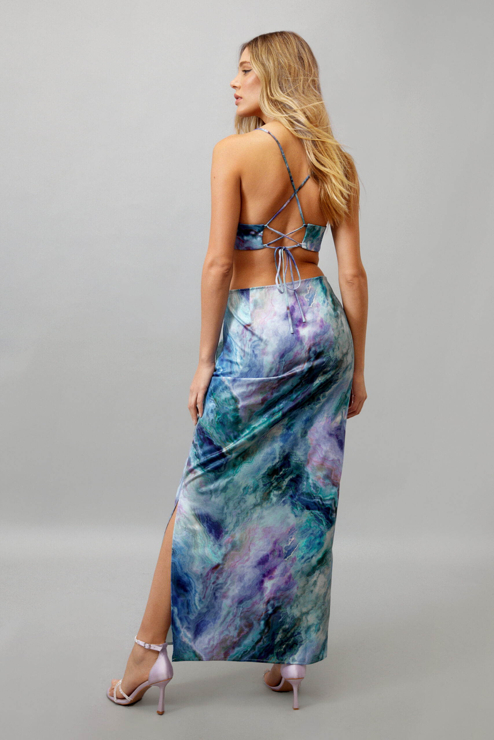Strappy Marble Printed Tie Back Maxi Dress
