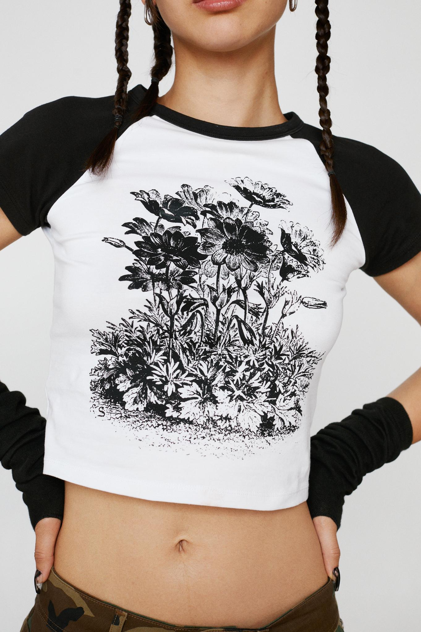 Raglan Flower Graphic T-Shirt