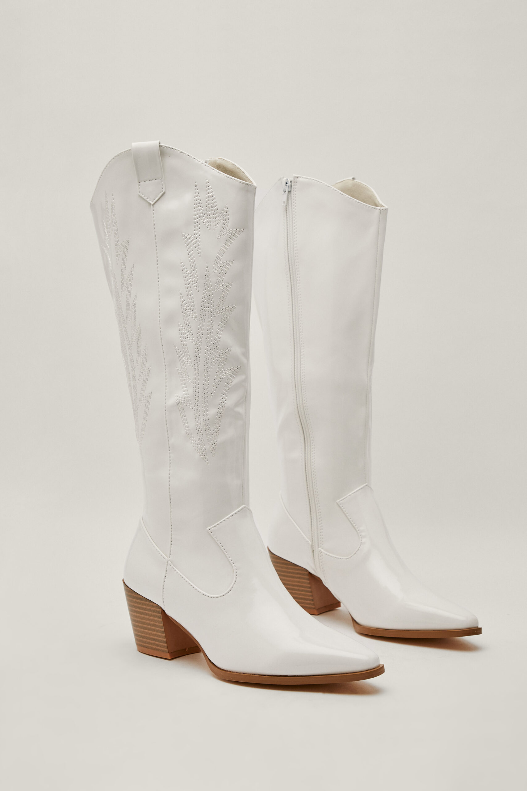 White Knee High Western Boots