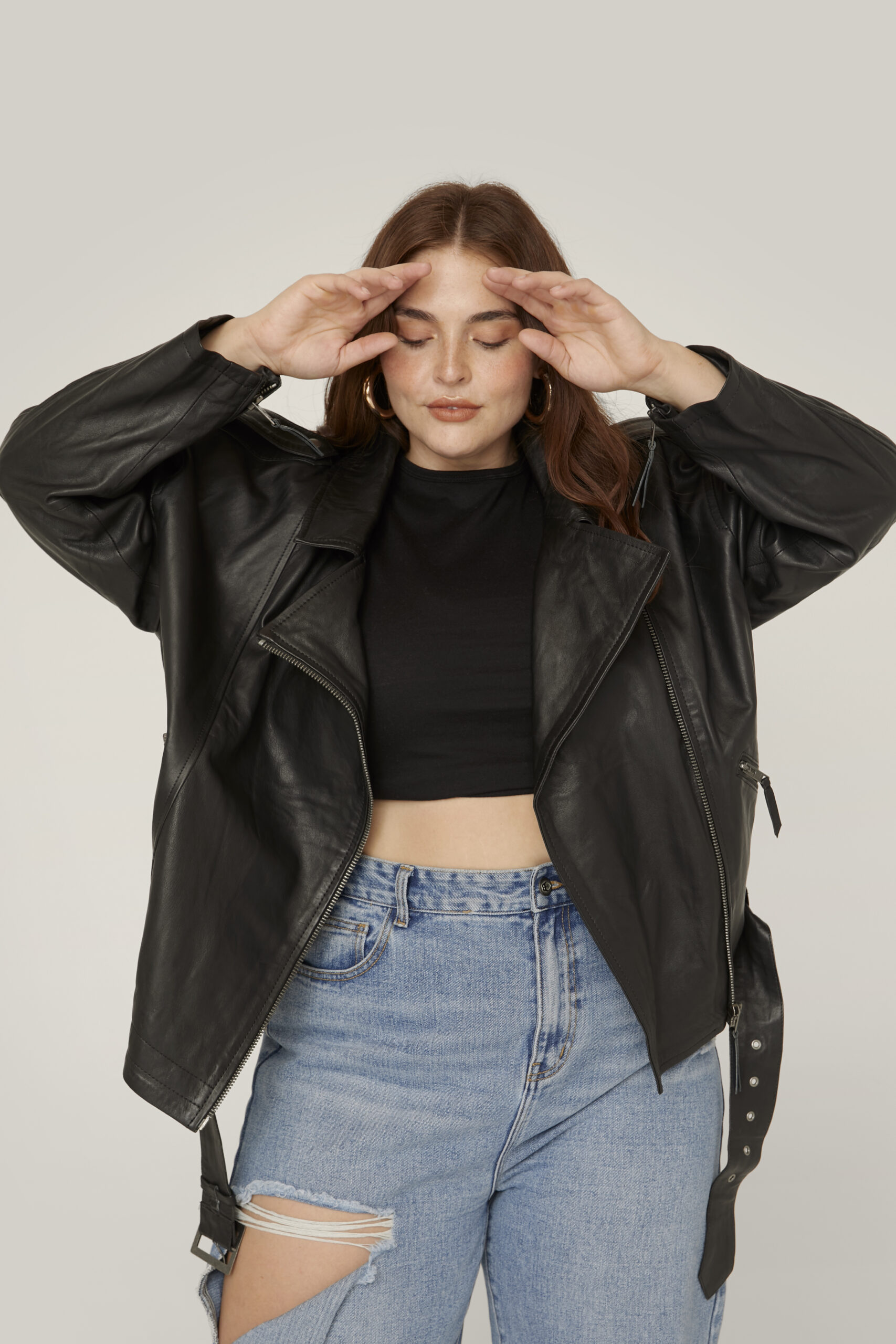 Plus Size Real Leather Biker Moto Jacket 