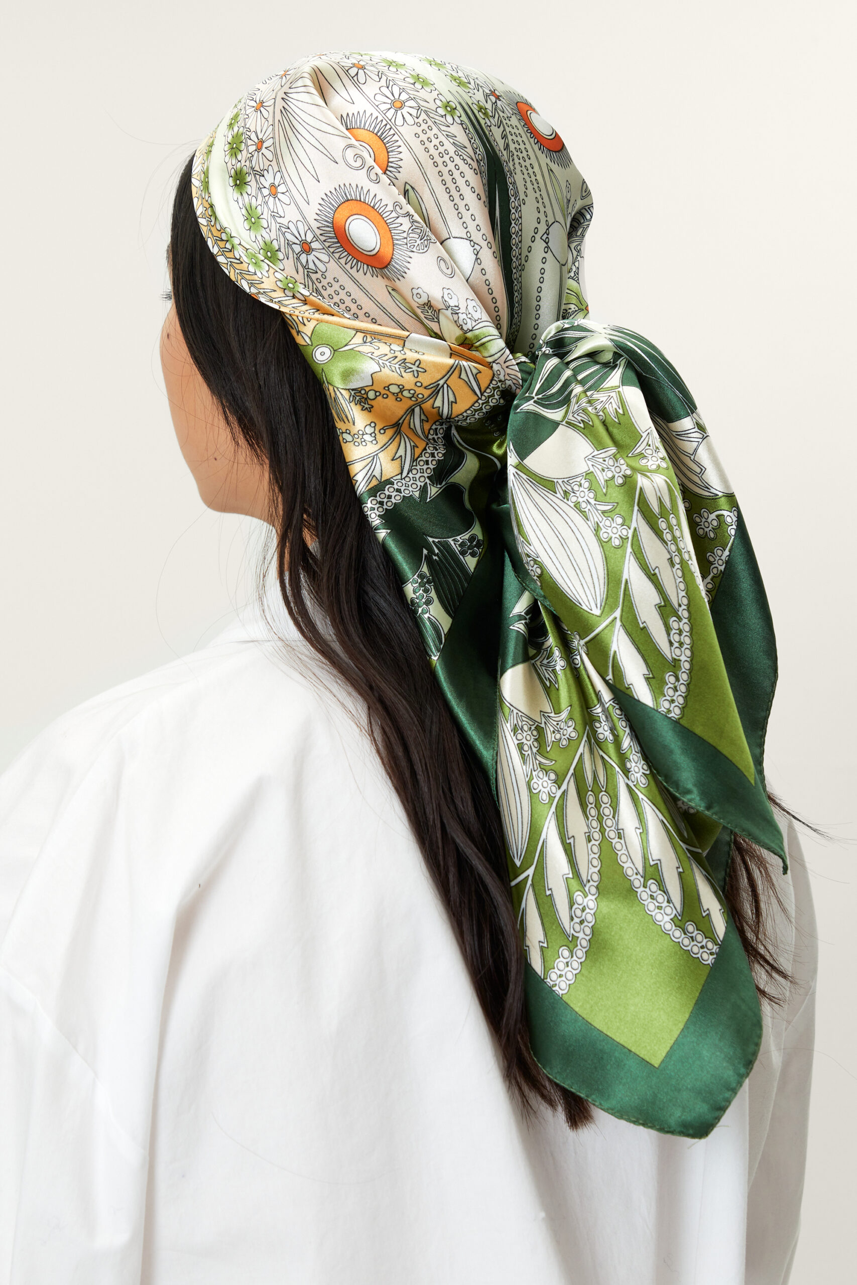 Leaf Print Satin Headscarf