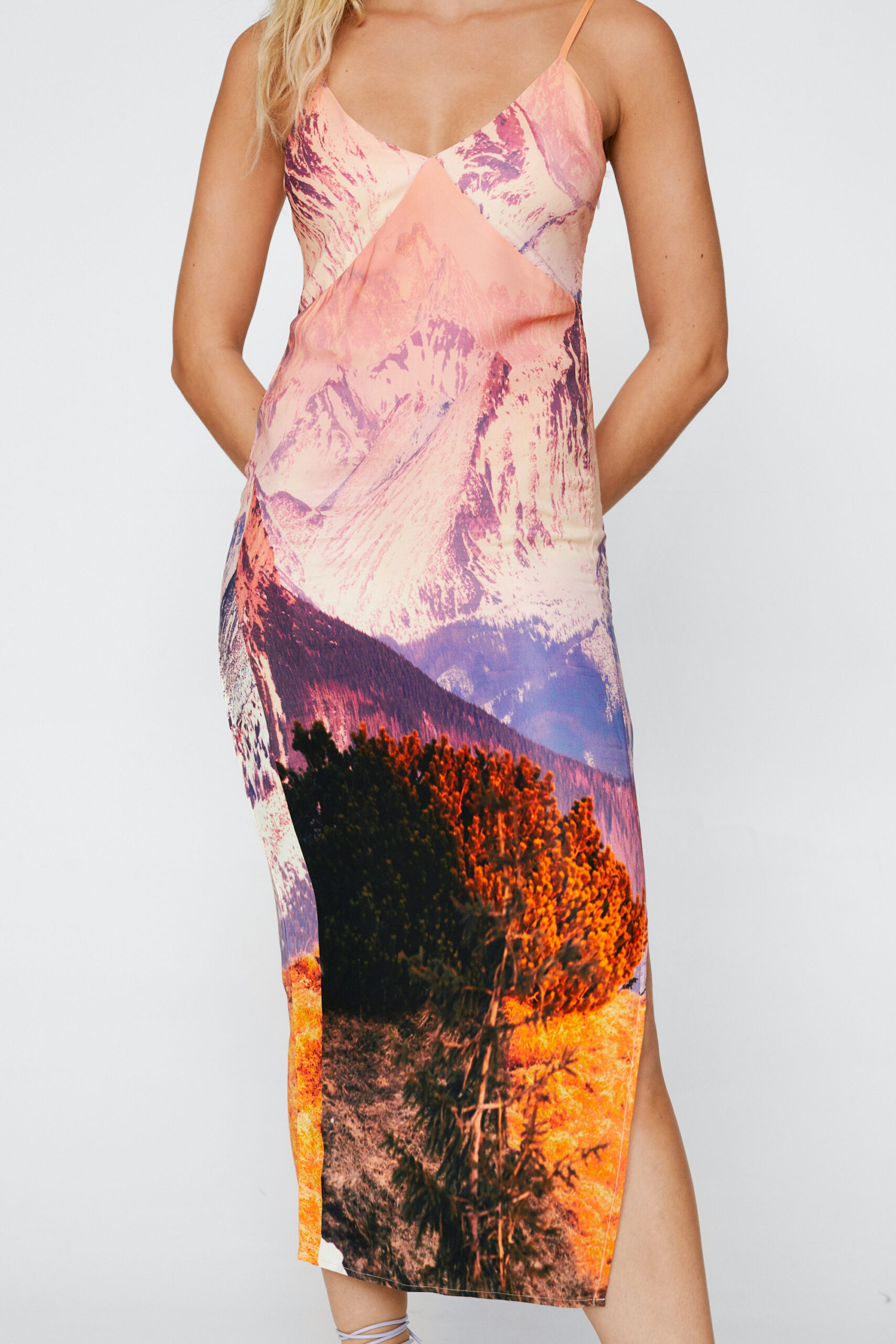 Mountain Landscape Satin Midi Dress