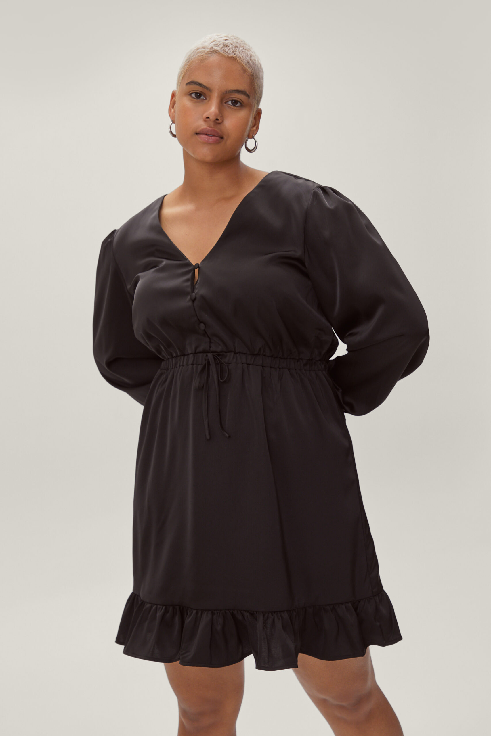 Plus Size Frill Hem Satin Skater Dress