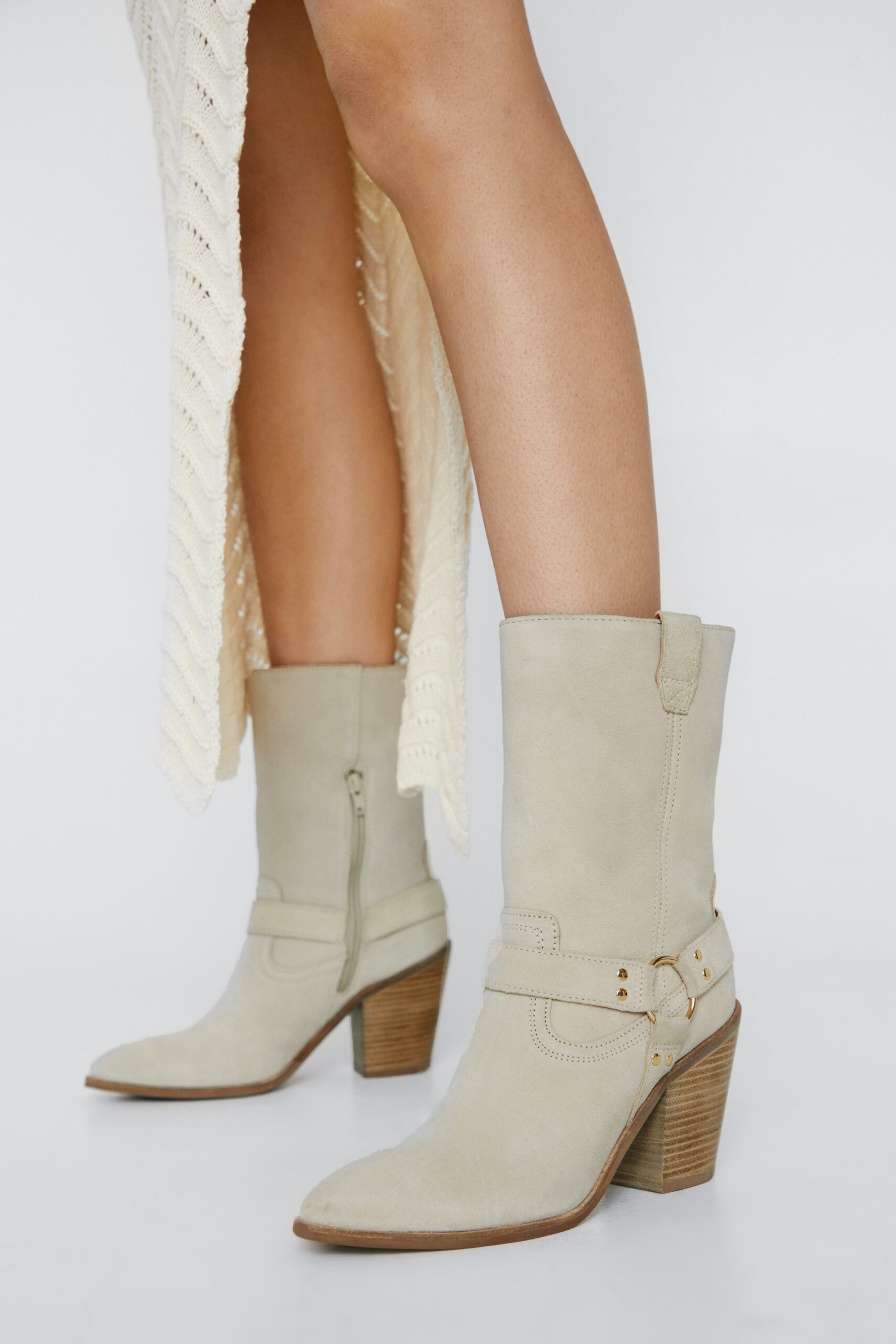 Suede Western Boots With Harness Details
