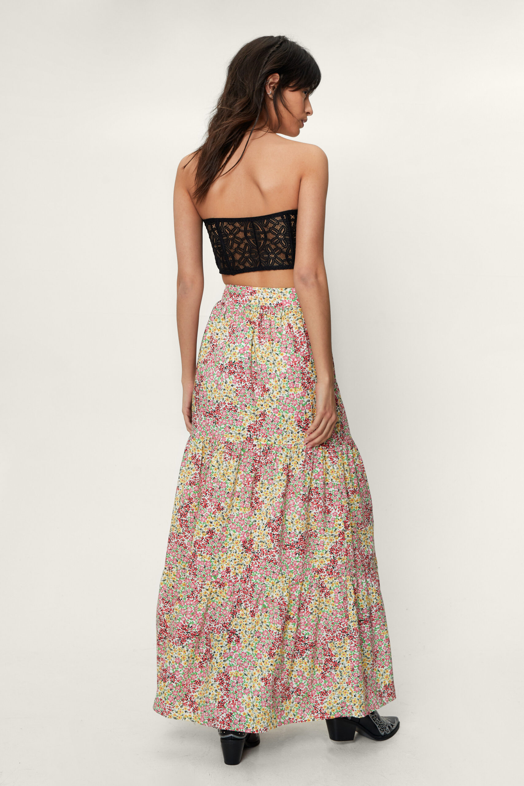 Floral Printed Tiered Maxi Skirt 