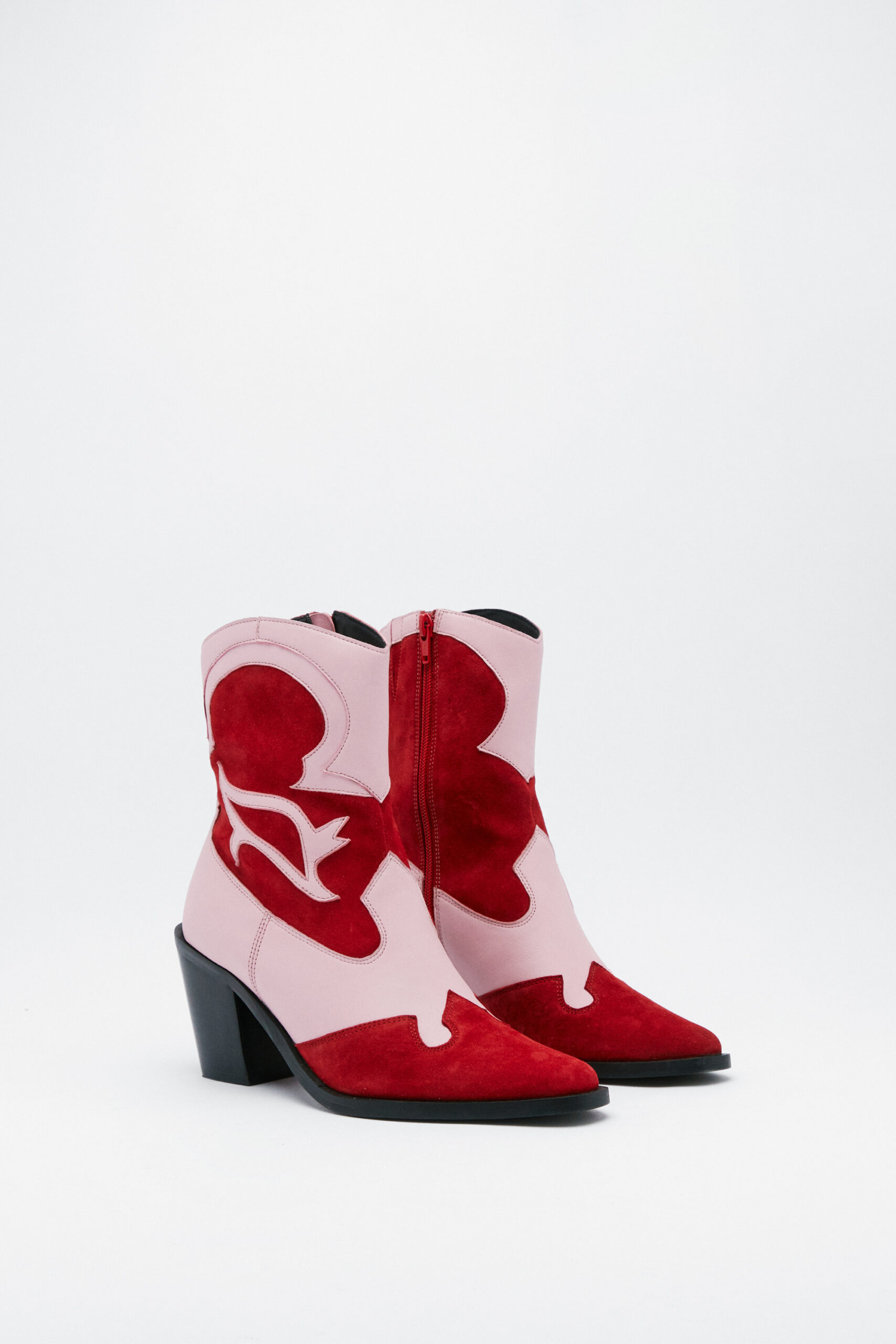 Suede Contrast Ankle Western Boots 