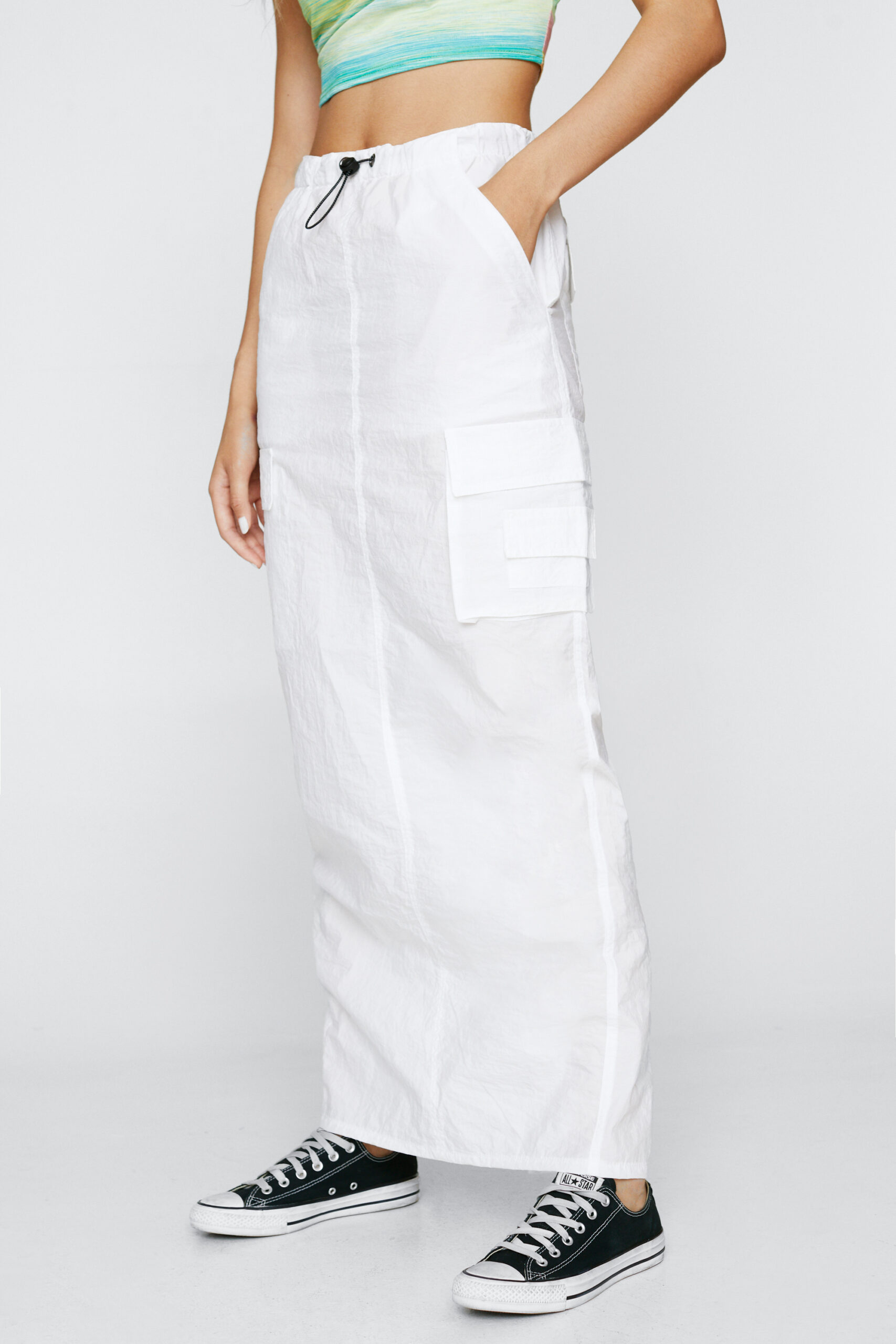 Cargo Style White  Maxi Skirt 