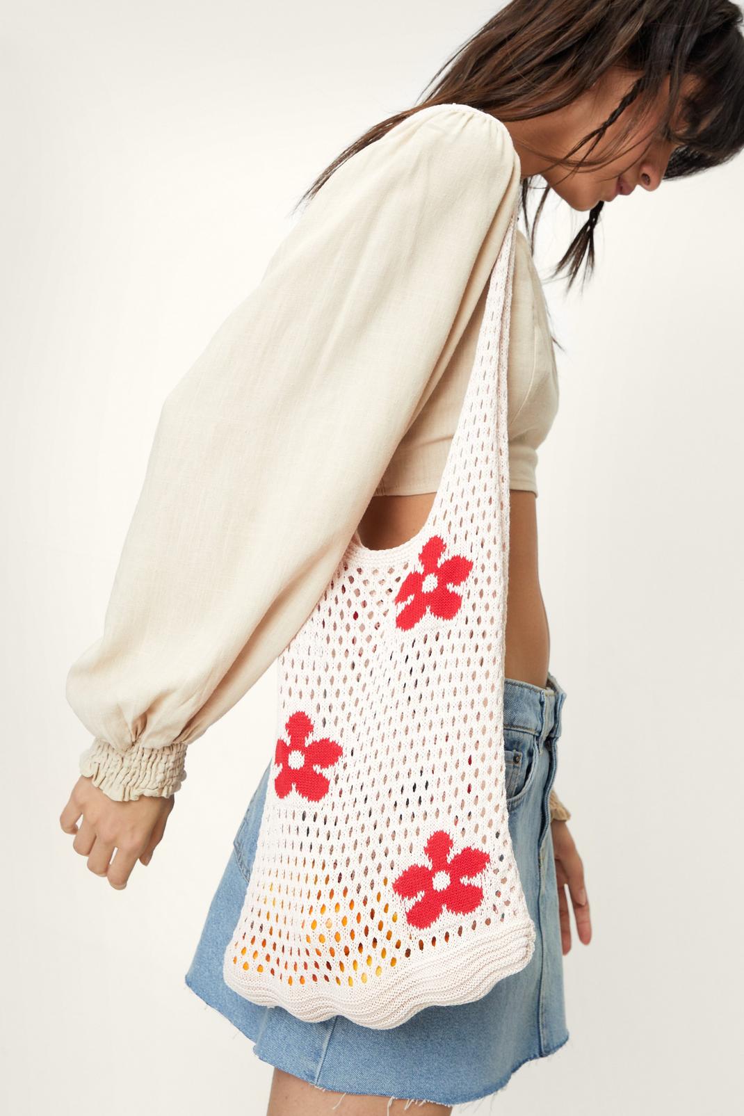 Floral Crochet Shoulder Tote Bag