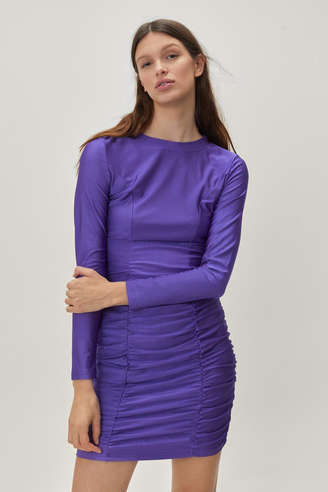 Slinky Ruched Long Sleeve Mini Dress