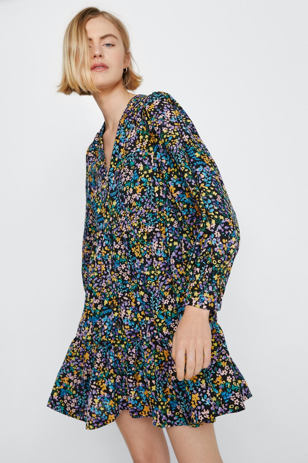 Tiered Ditsy Floral Long Sleeve Dress