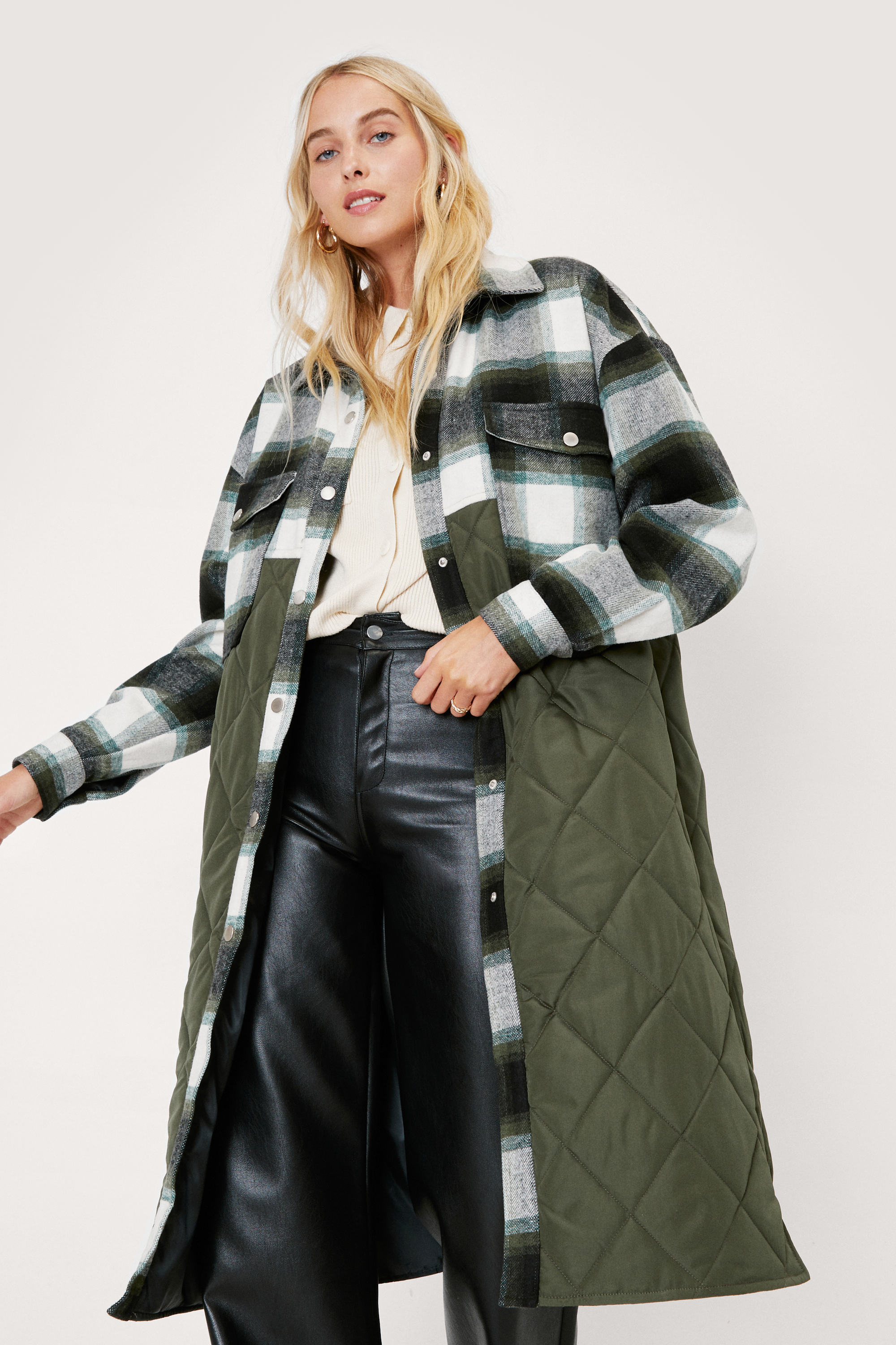 Plaid Quilted Maxi Shacket