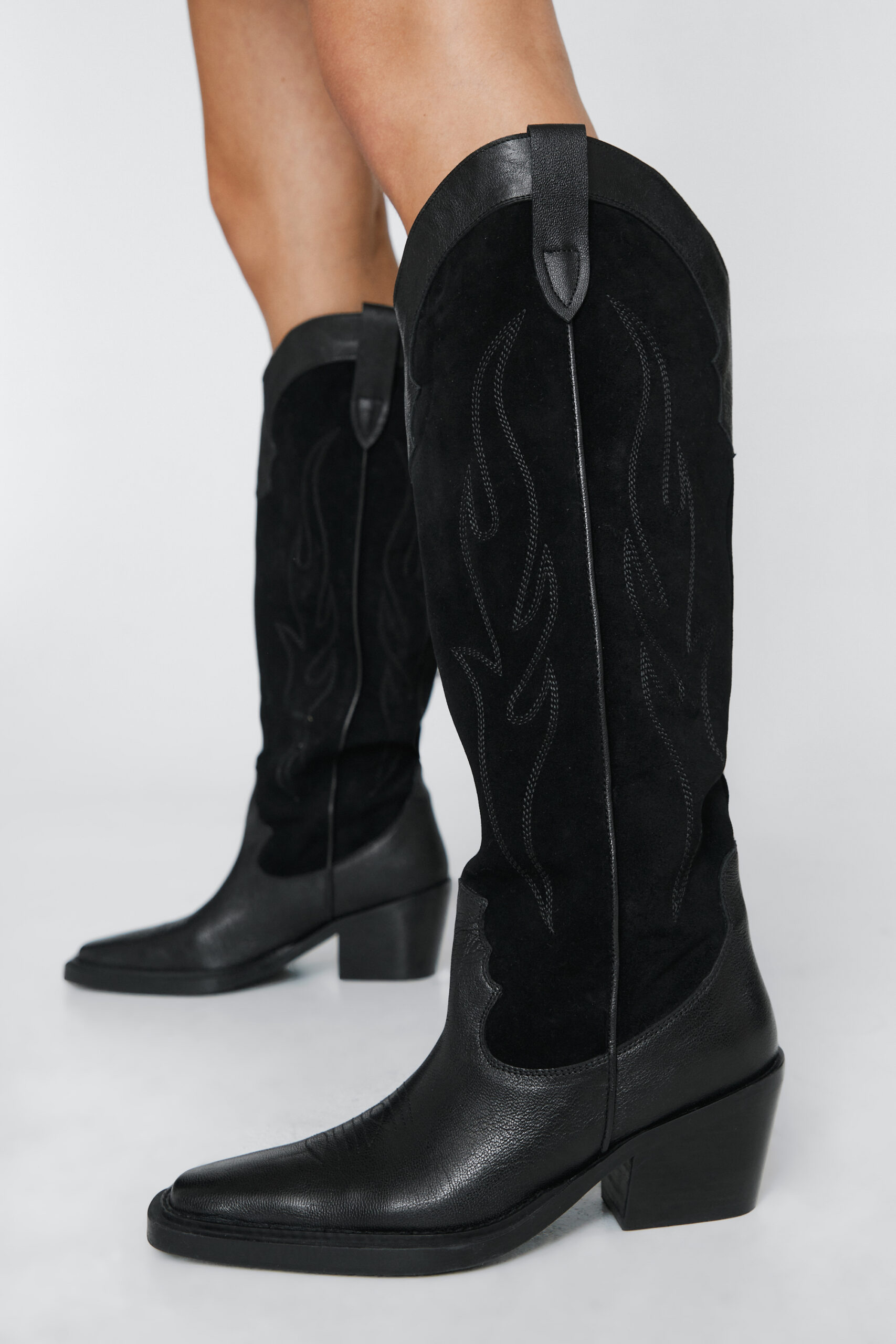 Leather and Suede Knee High Western Boots 