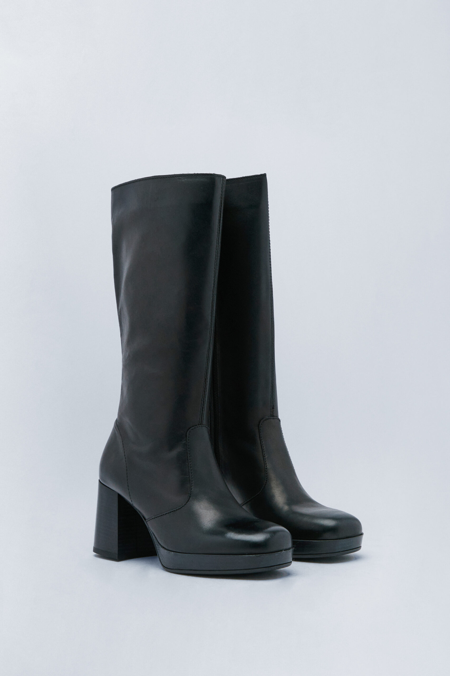 Leather Platform Knee High Boots 