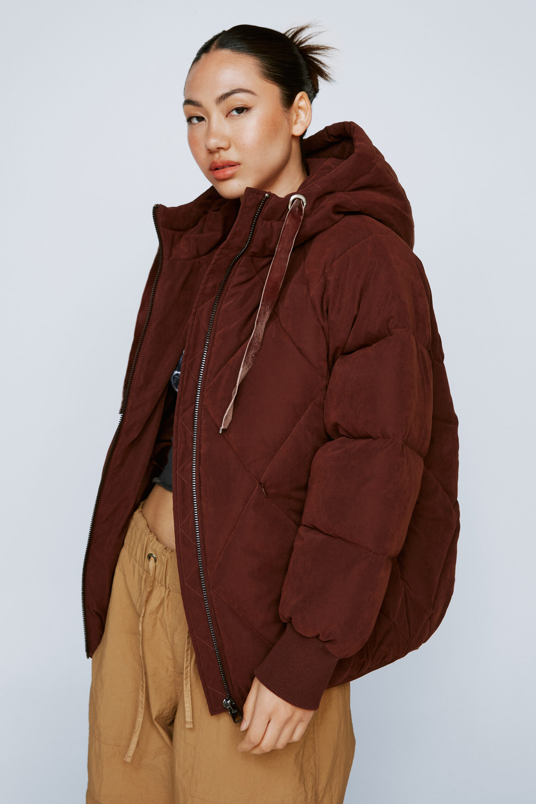 Petite Oversized Quilted Hooded Puffer Jacket 