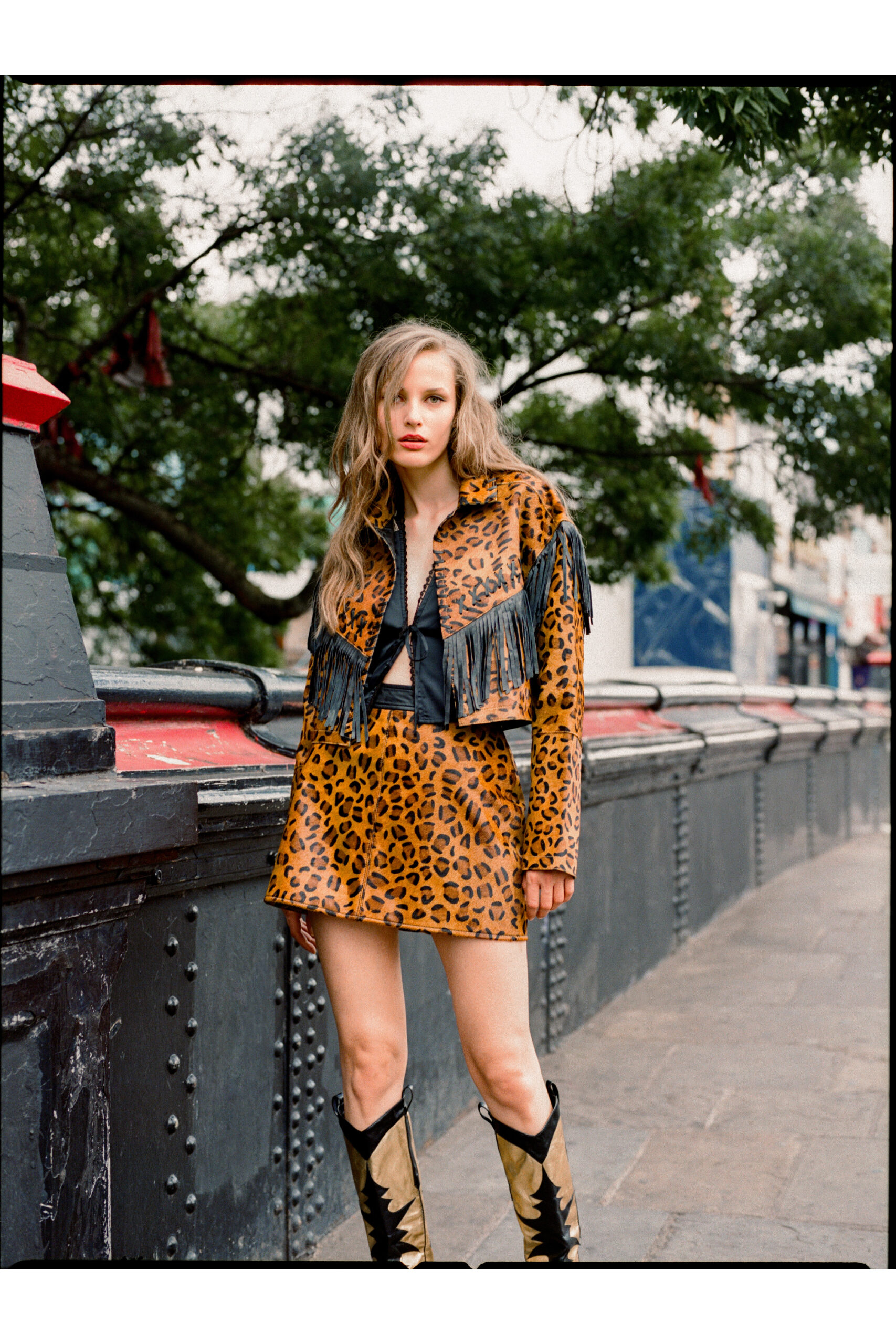 Leopard Real Leather Mini Skirt 