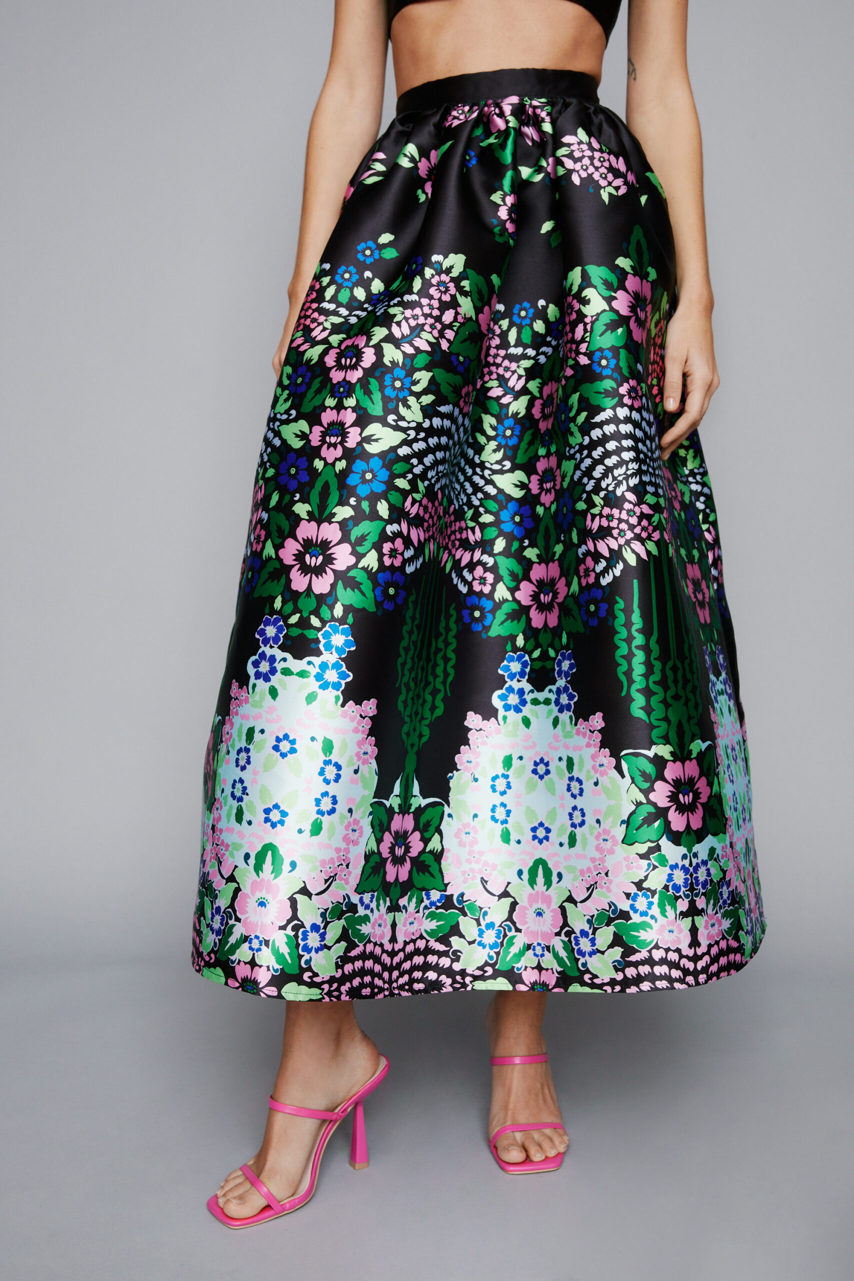 Floral Print Structured Maxi Skirt