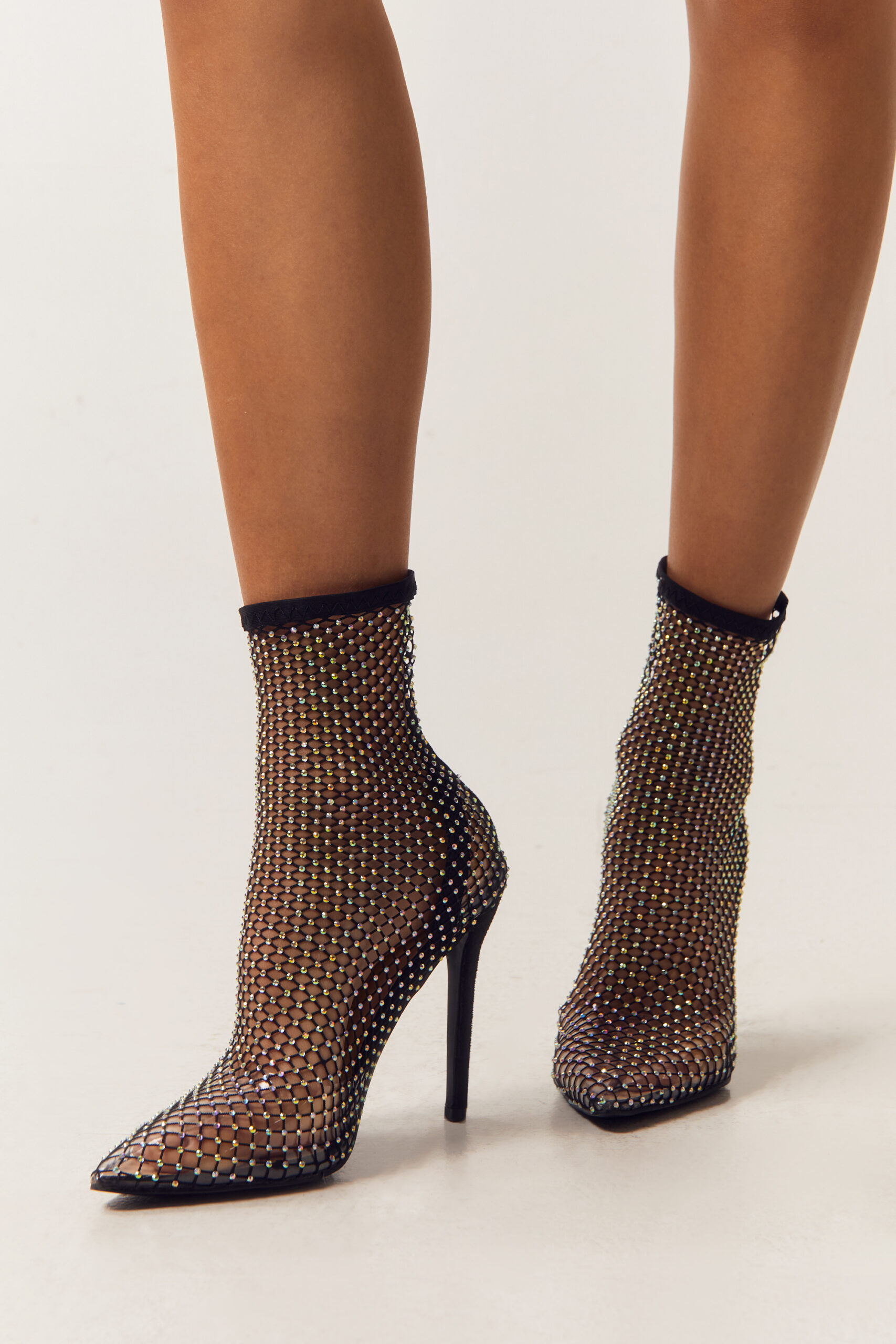 Diamante Embellished Net Ankle Boots