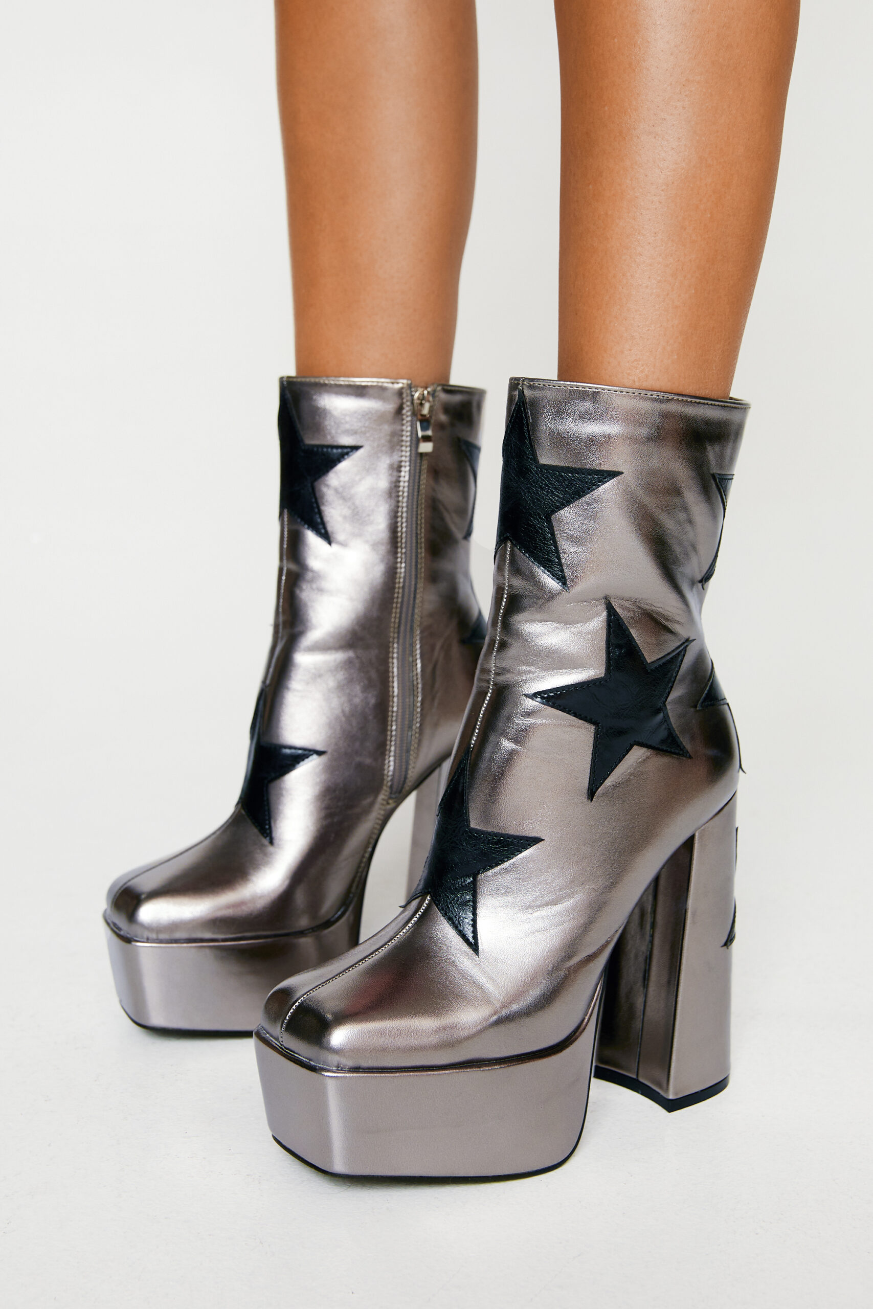 Faux Leather Star Platform Ankle Boot