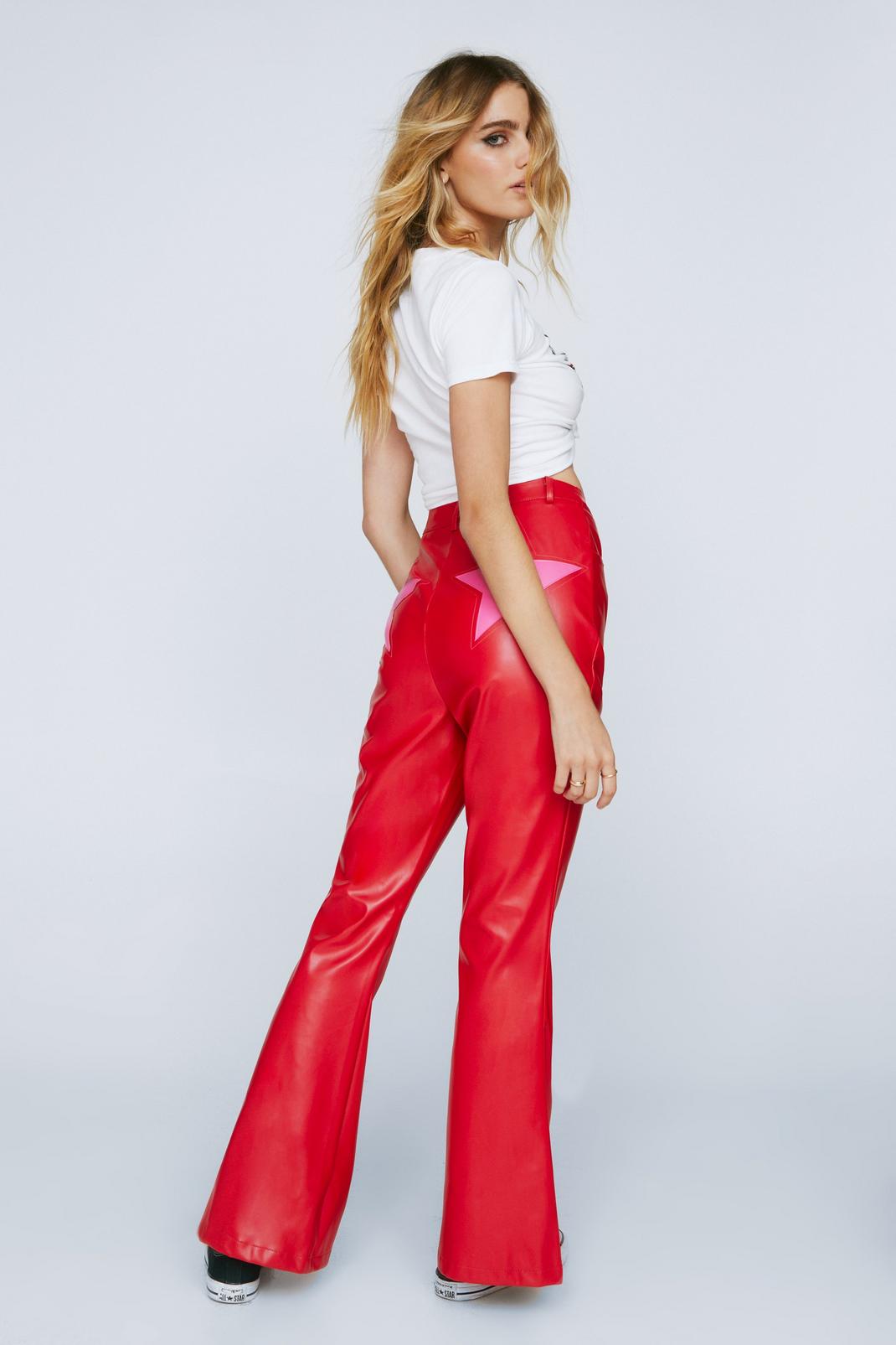 Faux Leather Star Motif Flared Pants