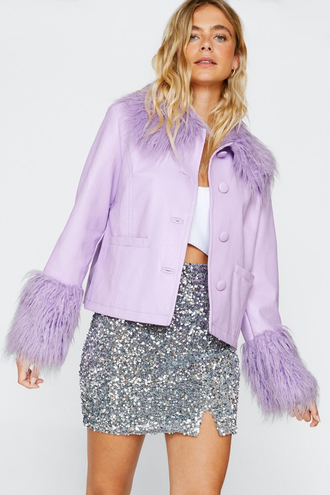 Lilac Mongolian Fur Trim Jacket