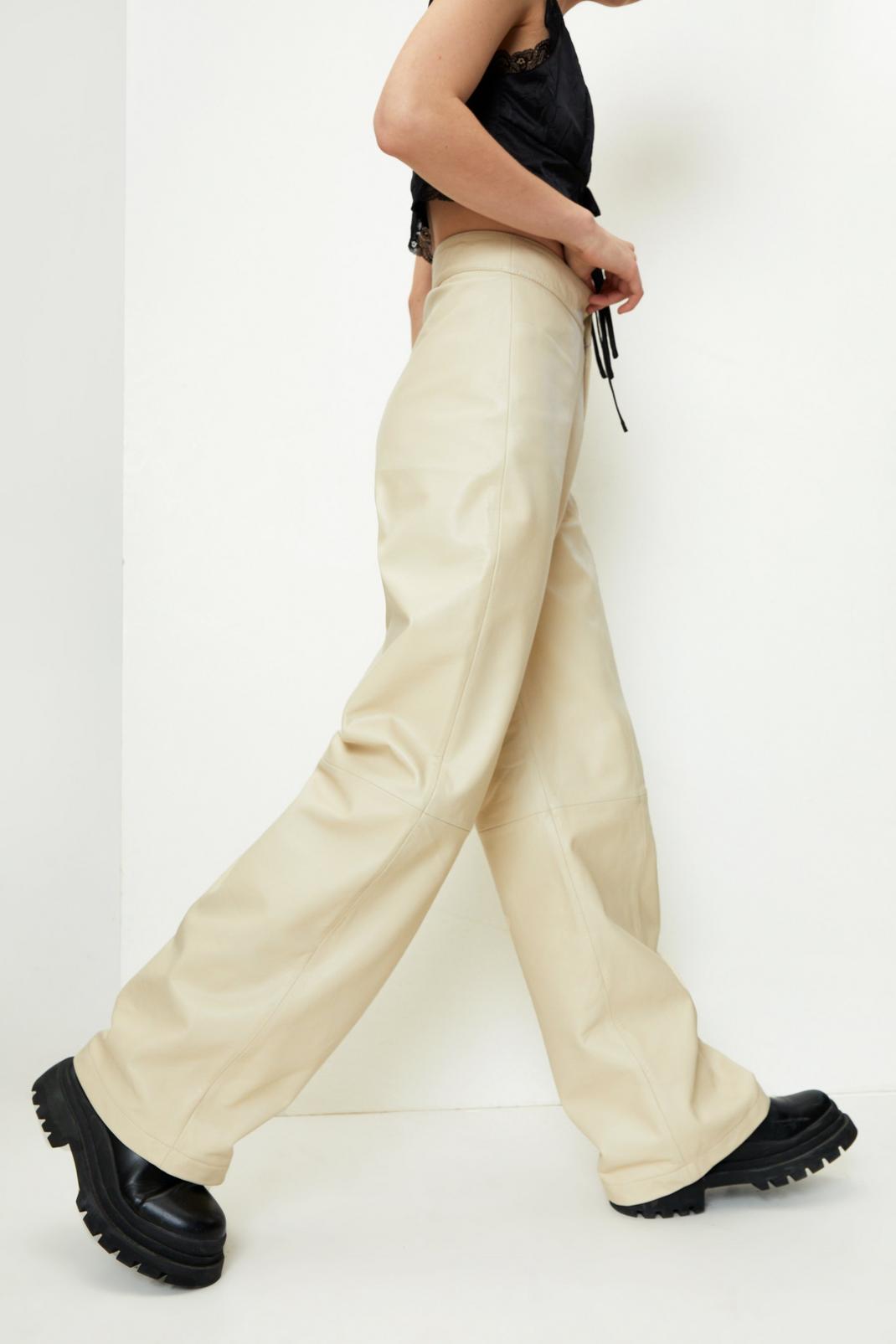 Real Leather Wide Leg Seam Pants