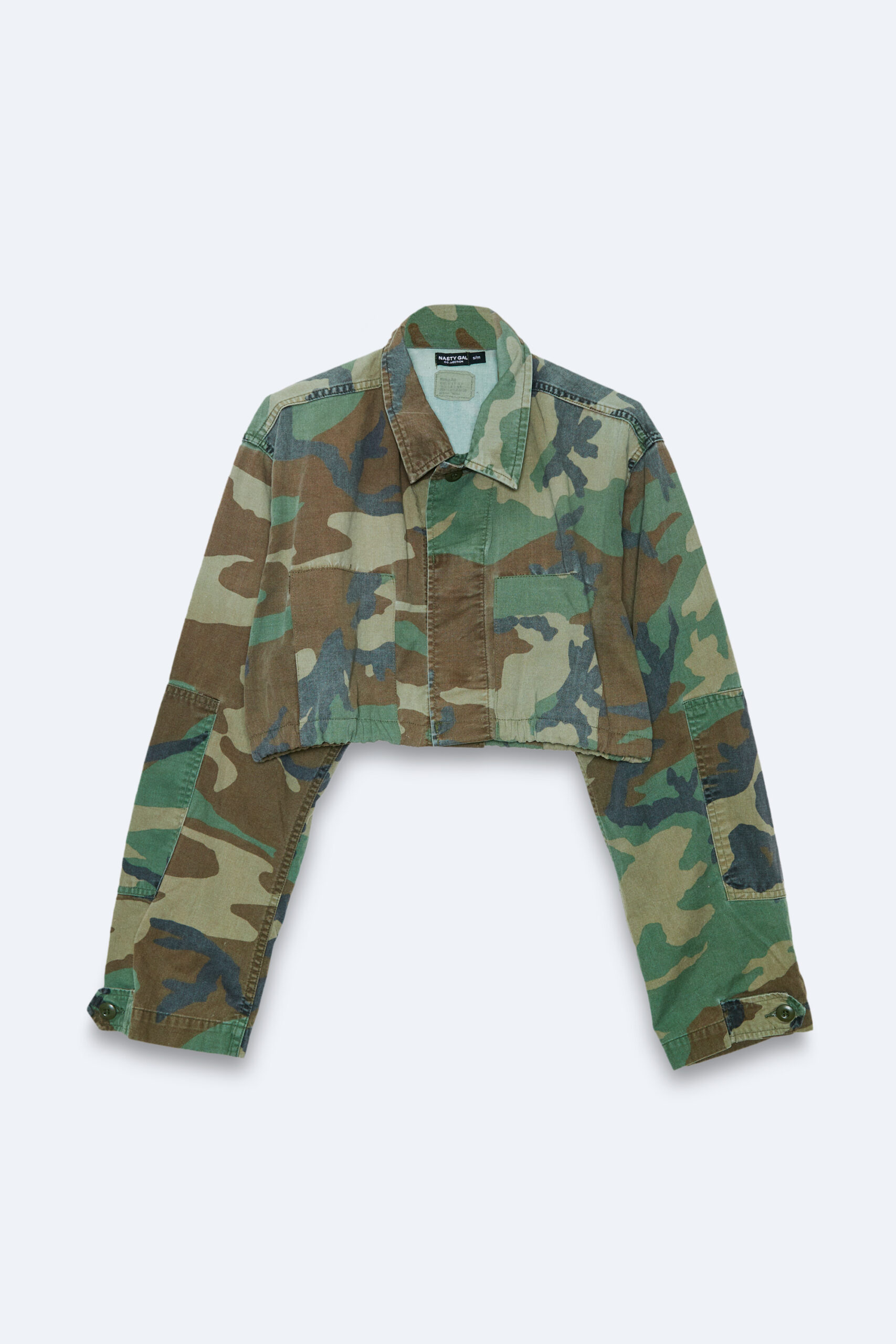 Vintage Cropped Elastic Camo Army Jacket 