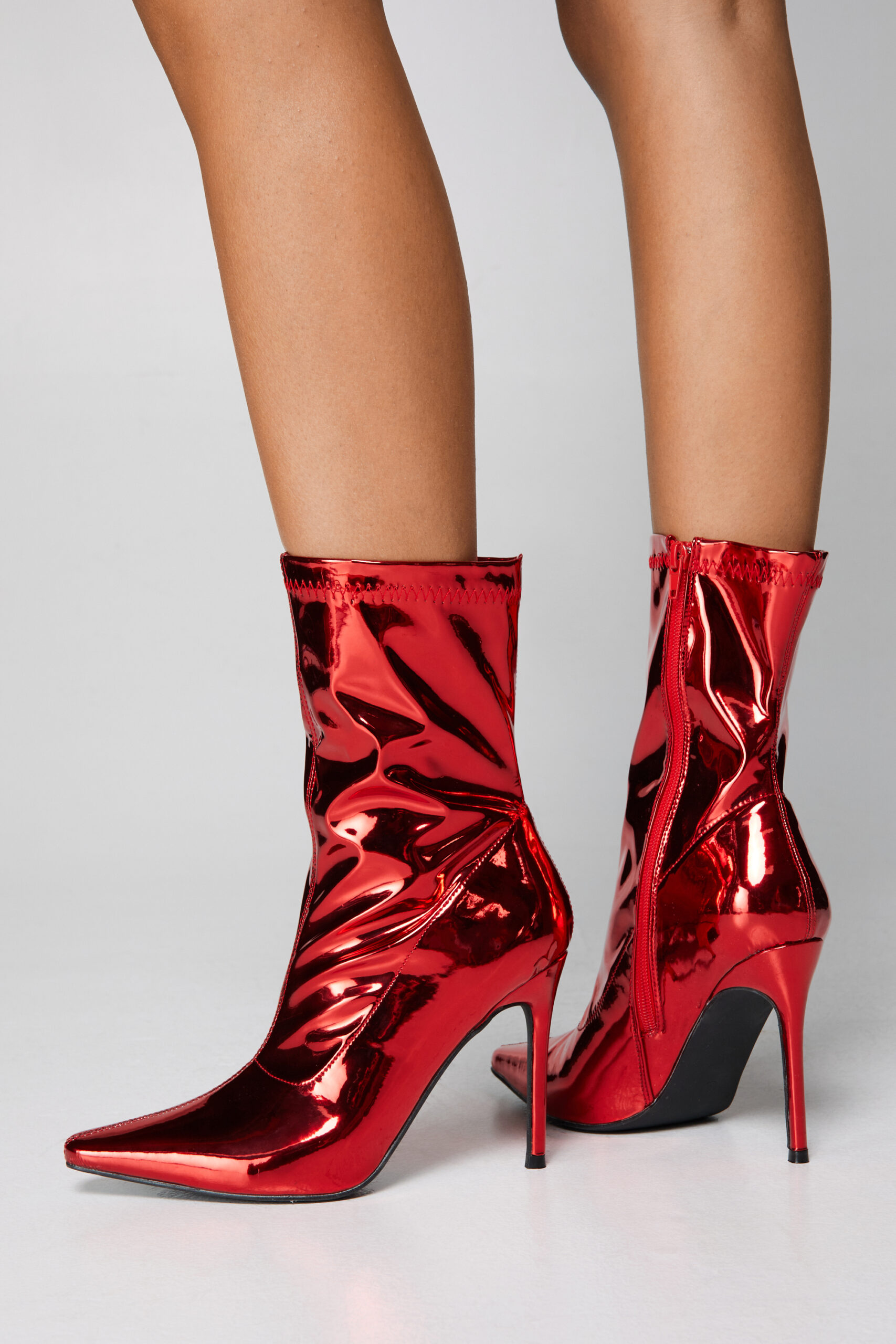 Patent Metallic Ankle Sock Boots