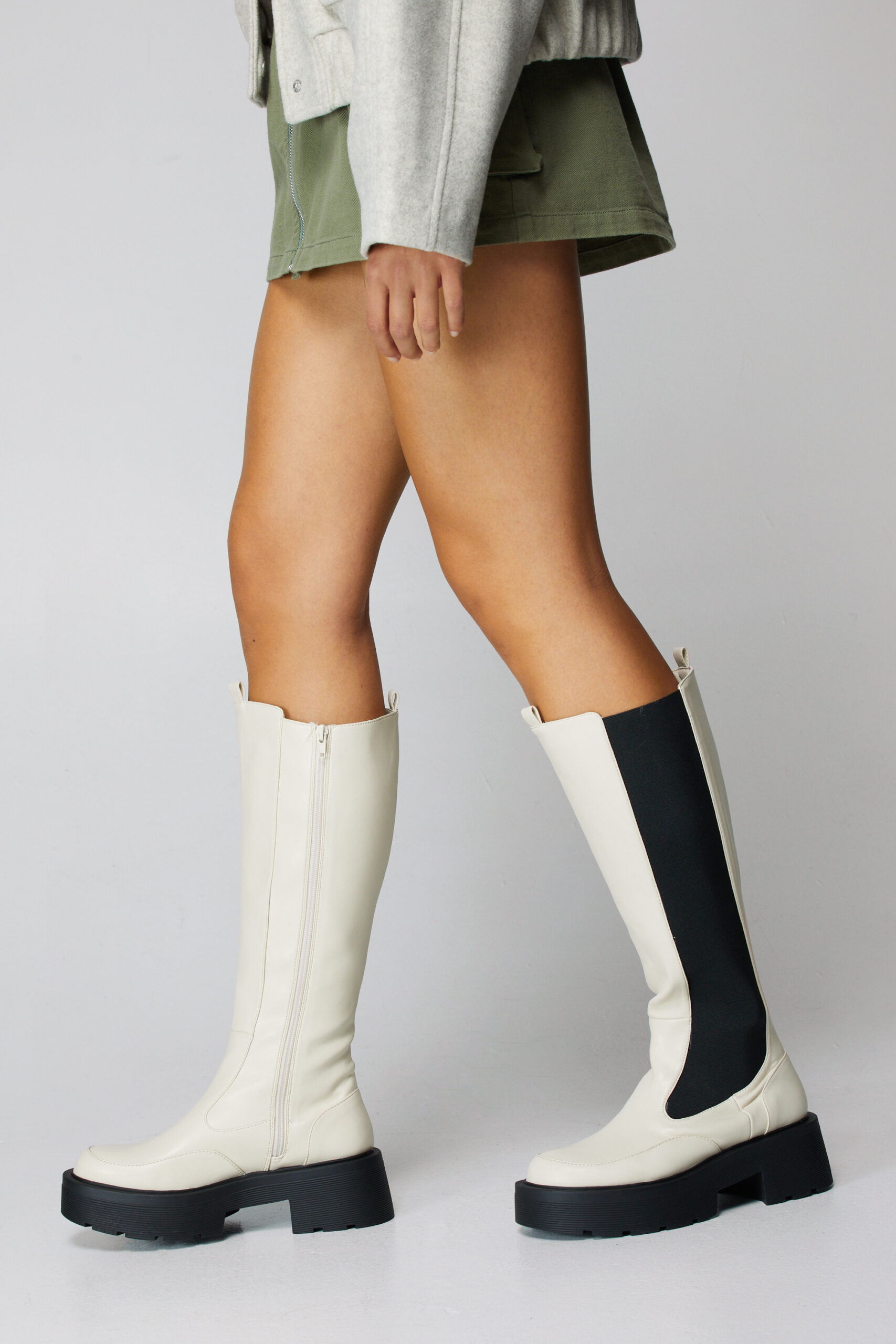Faux Leather Knee High Chelsea Boots