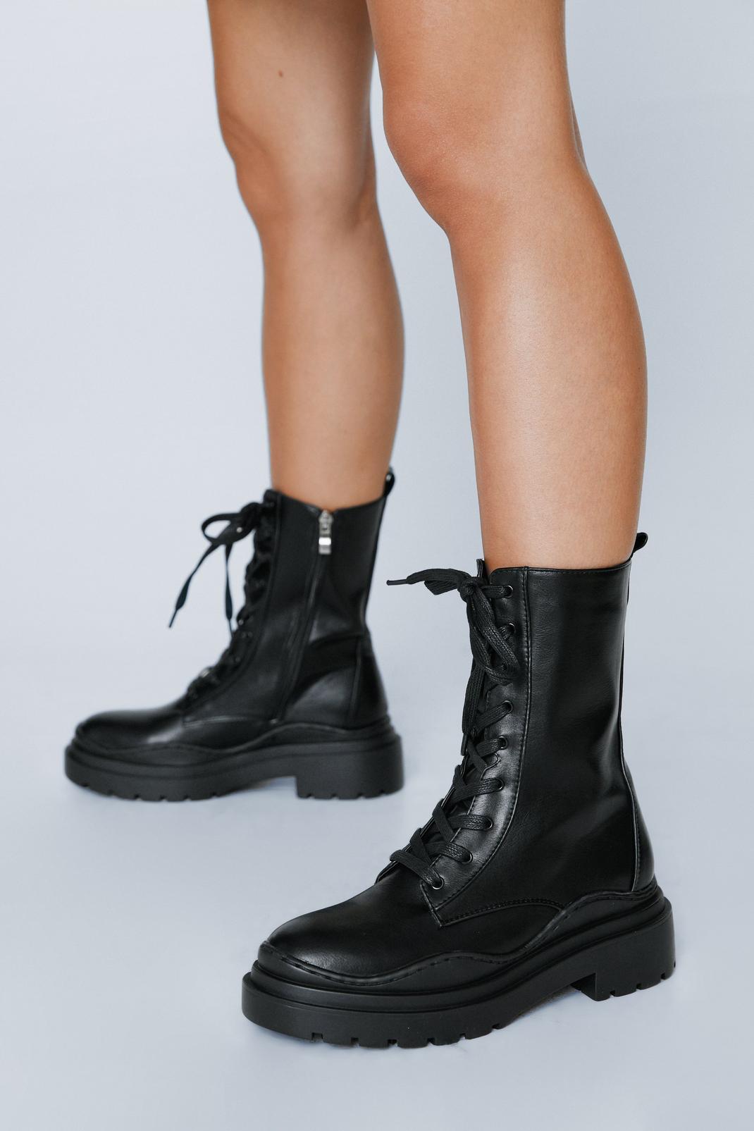 Faux Leather Chunky Biker Boots