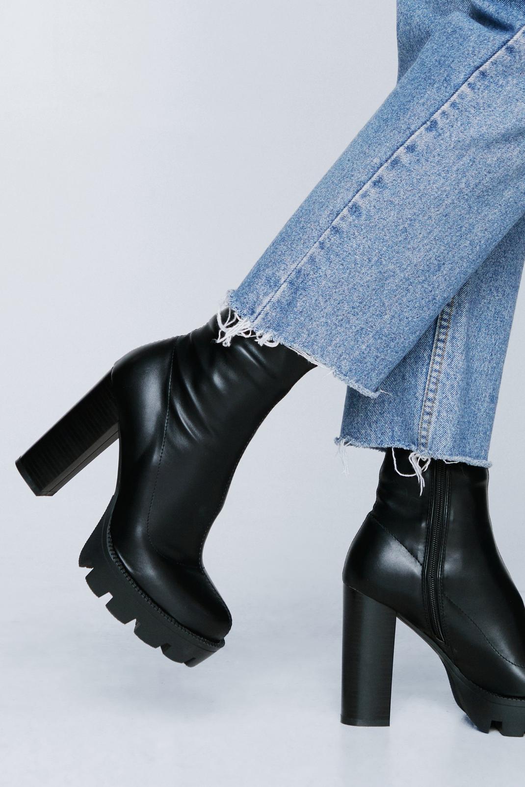 Faux Leather Chunky Sock Boots