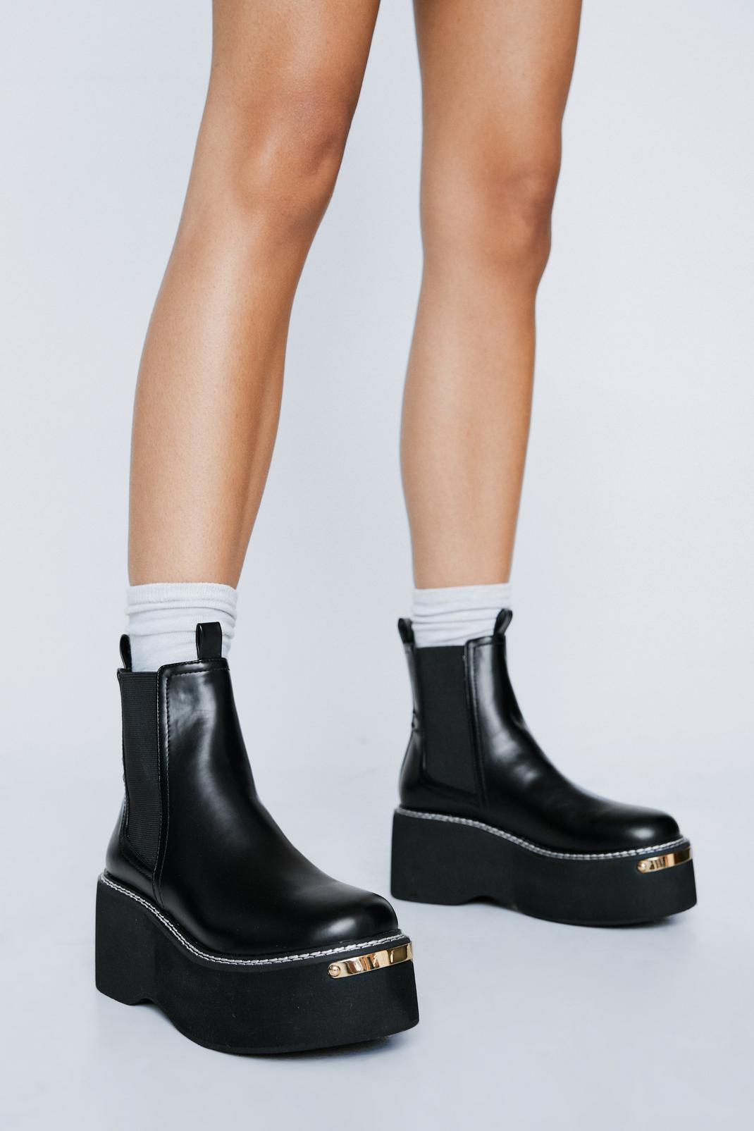 Faux Leather Wedge Chelsea Boots