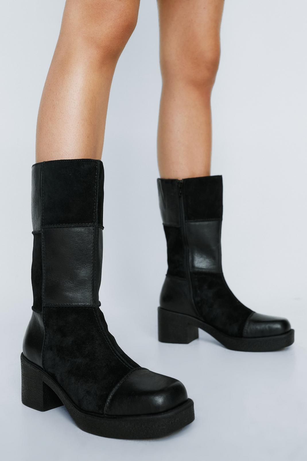 Leather And Suede Patchwork Boots