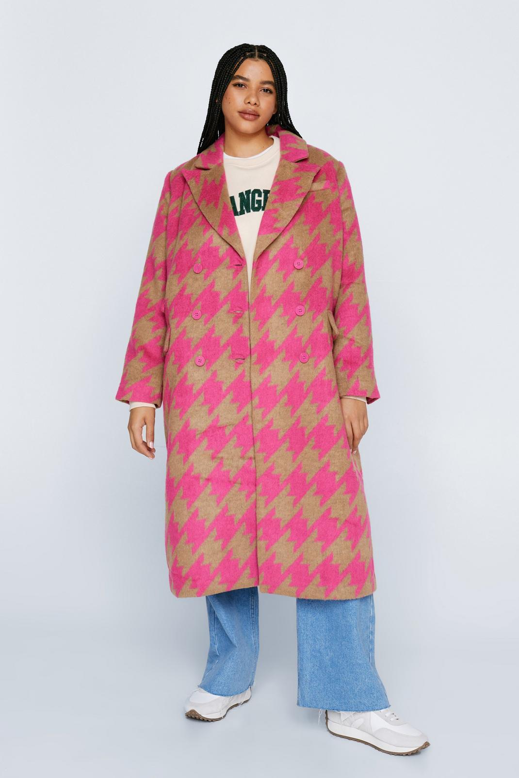 Plus Size Houndstooth Collared Coat