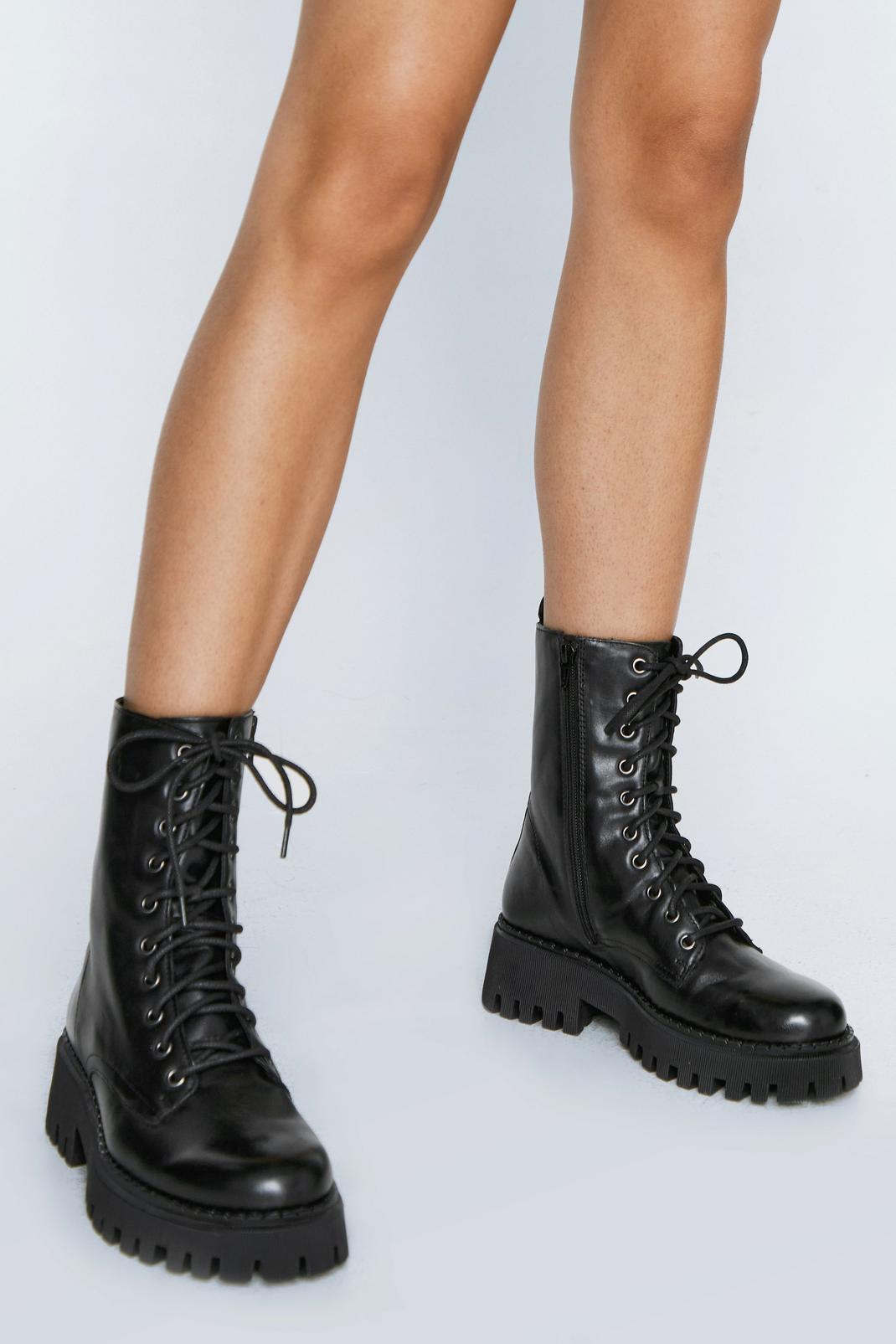Real Leather Lace Up Biker Boots