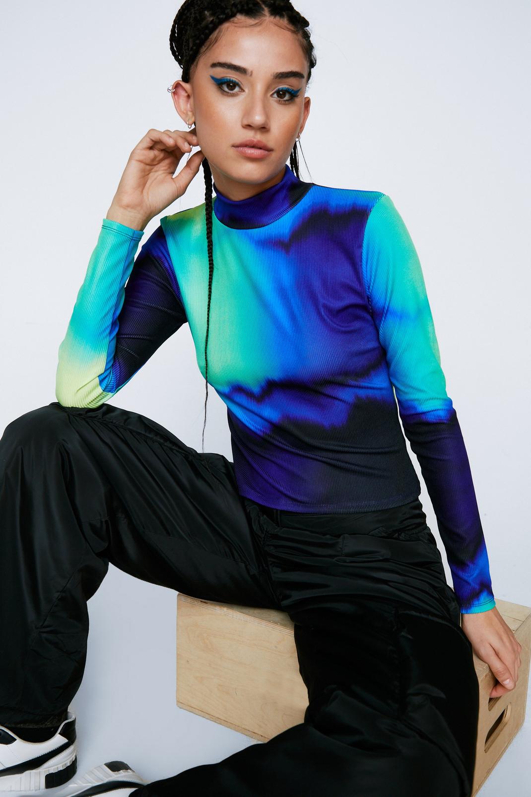 Abstract Roll Neck Long Sleeve Top