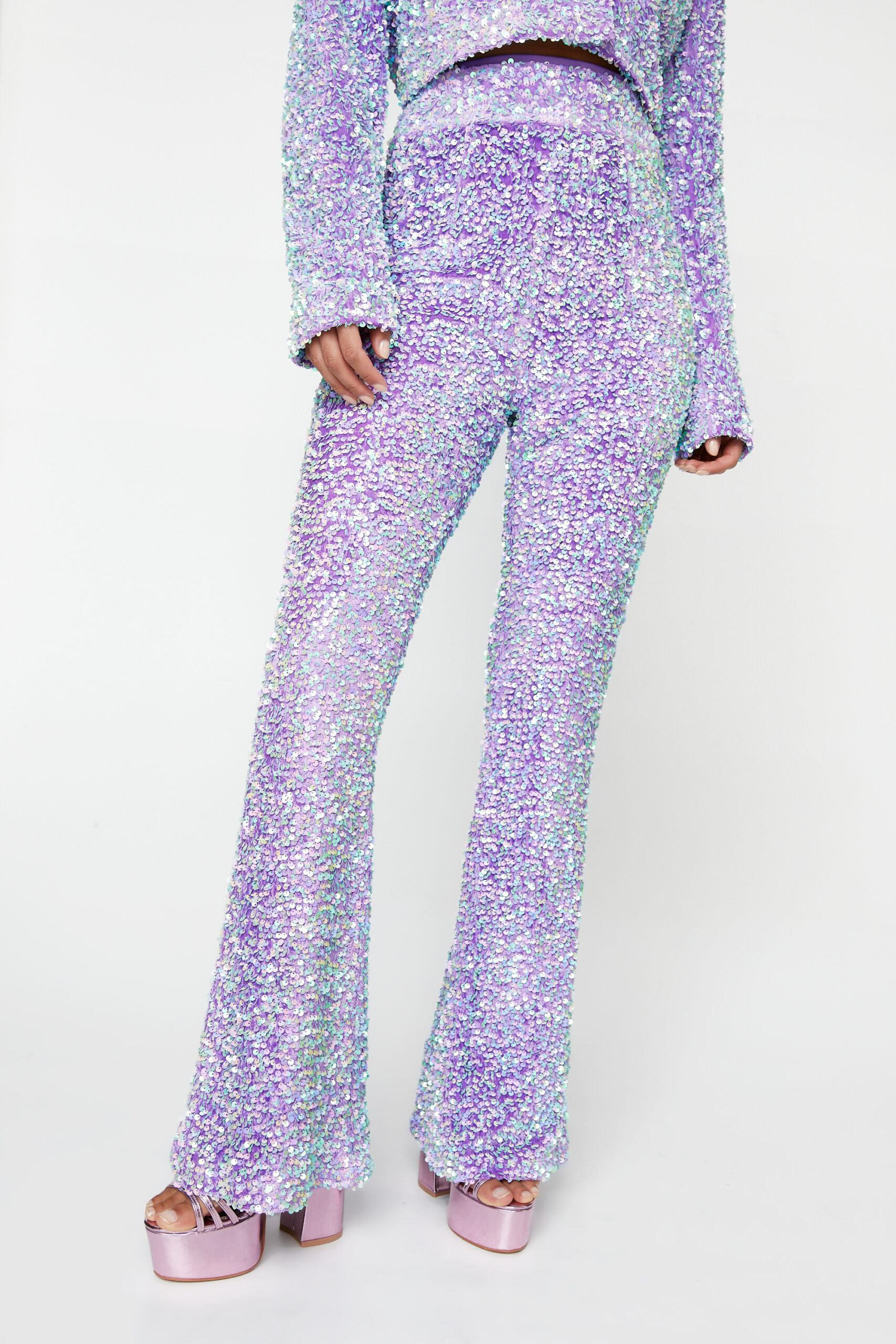 Premium Velvet Sequin Flare Pants