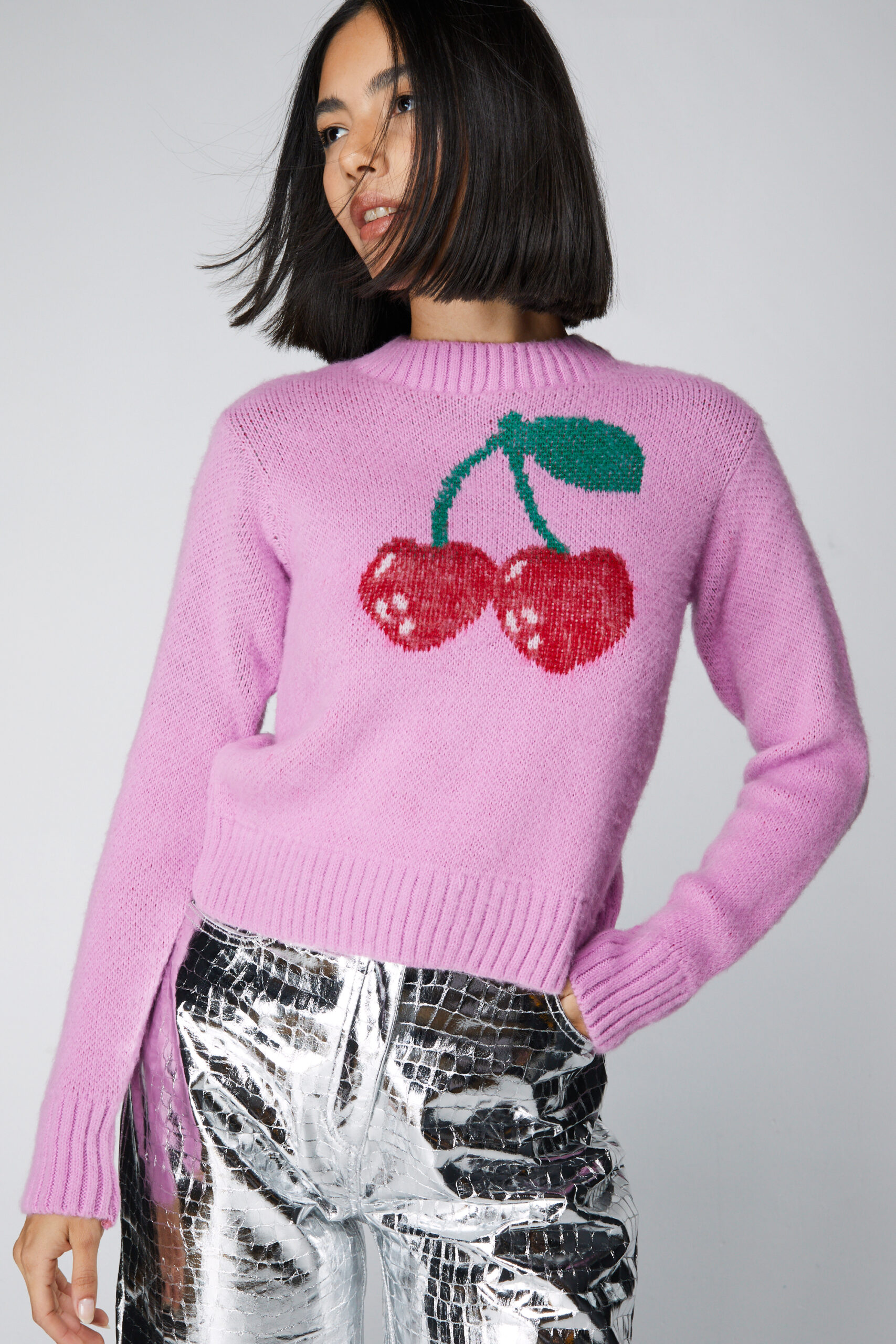 Cherry Slim Fit High Neck Sweater