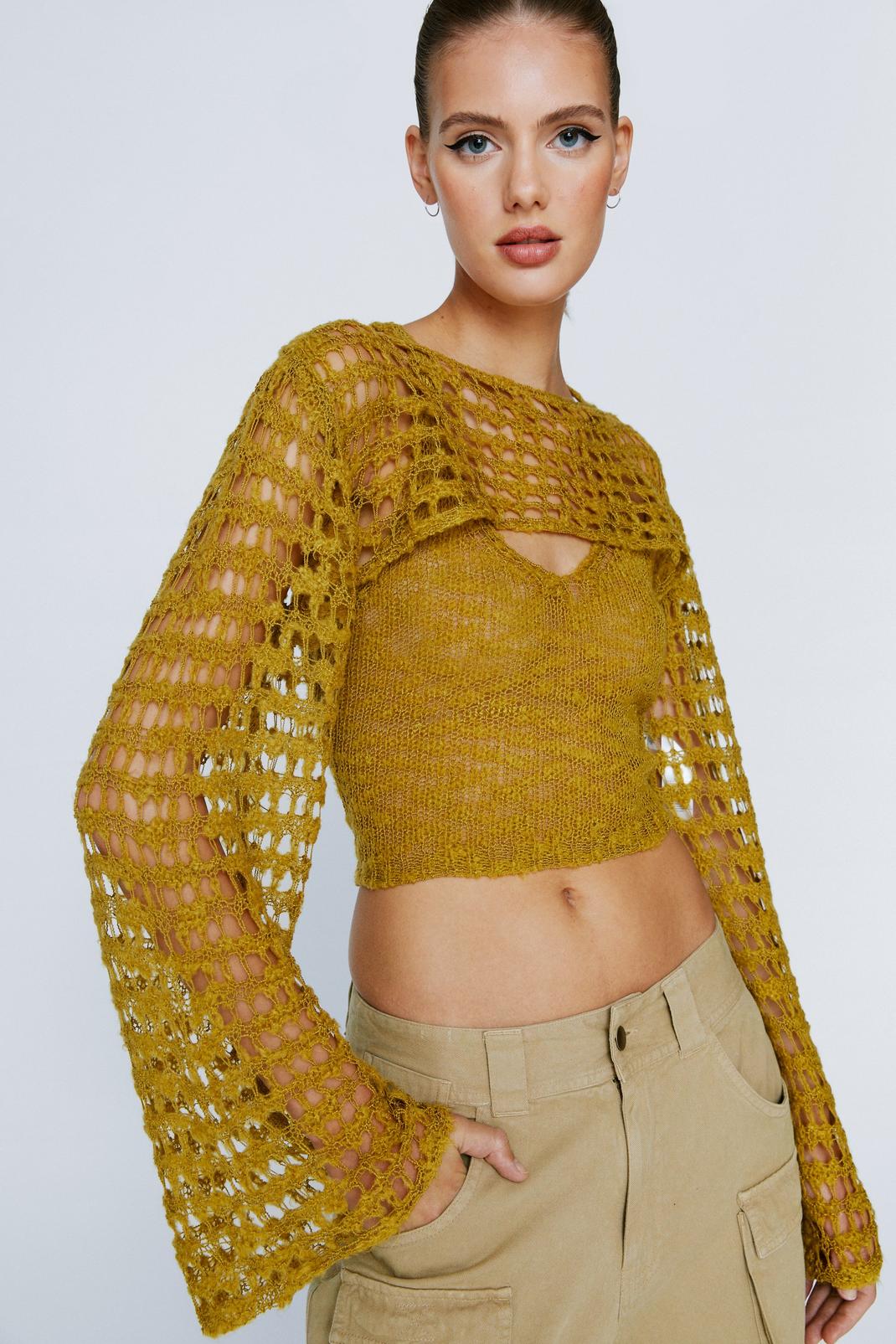 Crochet Extreme Crop Knitted Sweater