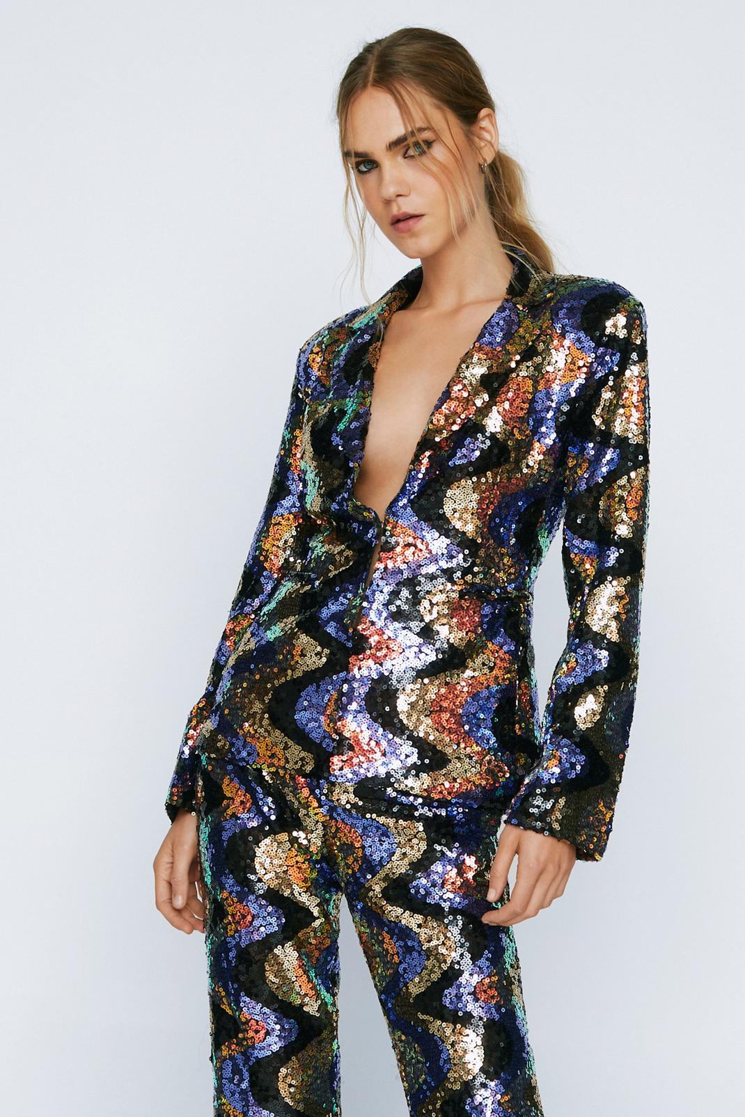 Wave Sequin Single Breasted Blazer