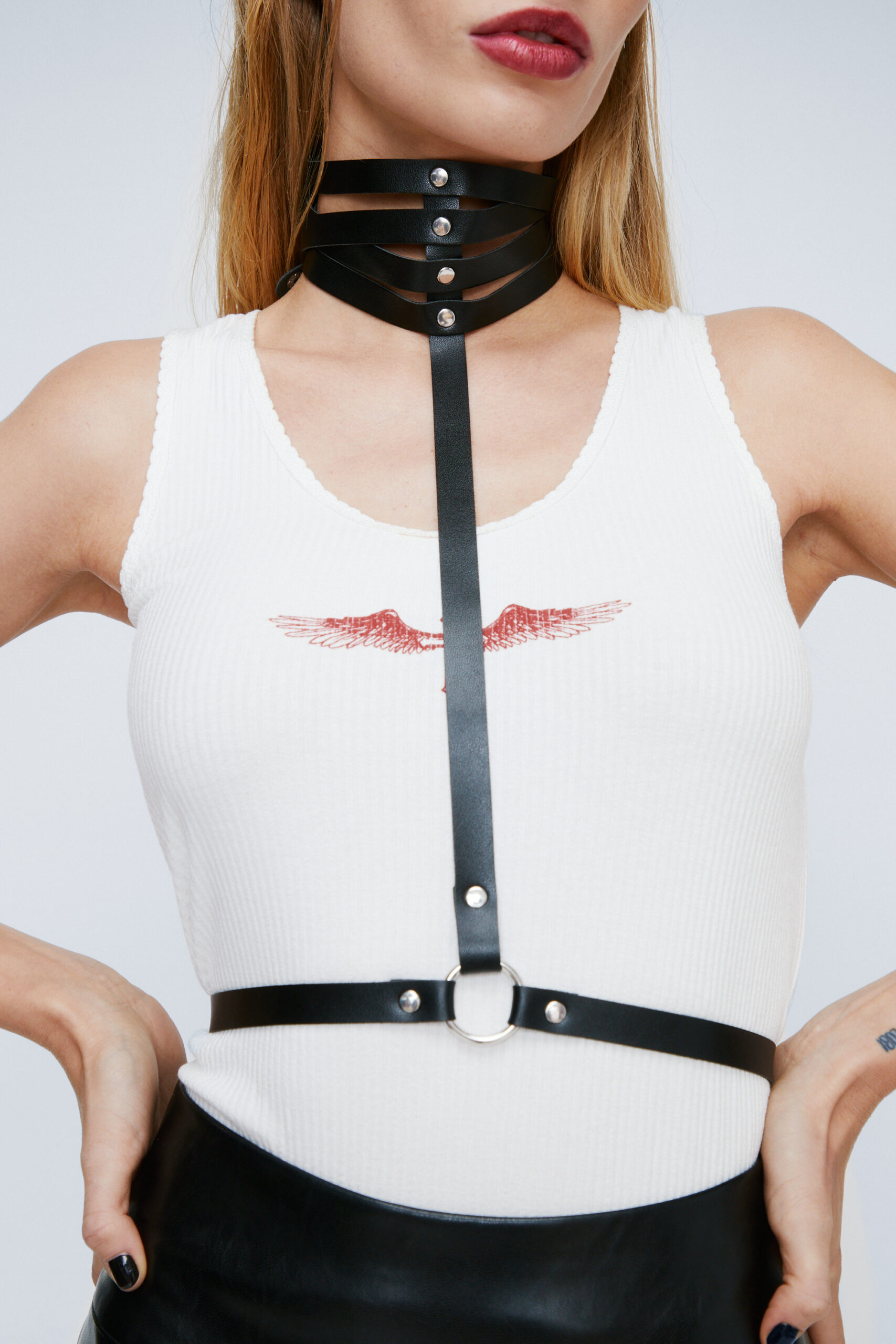 Tied Up Faux Leather Neck Harness 