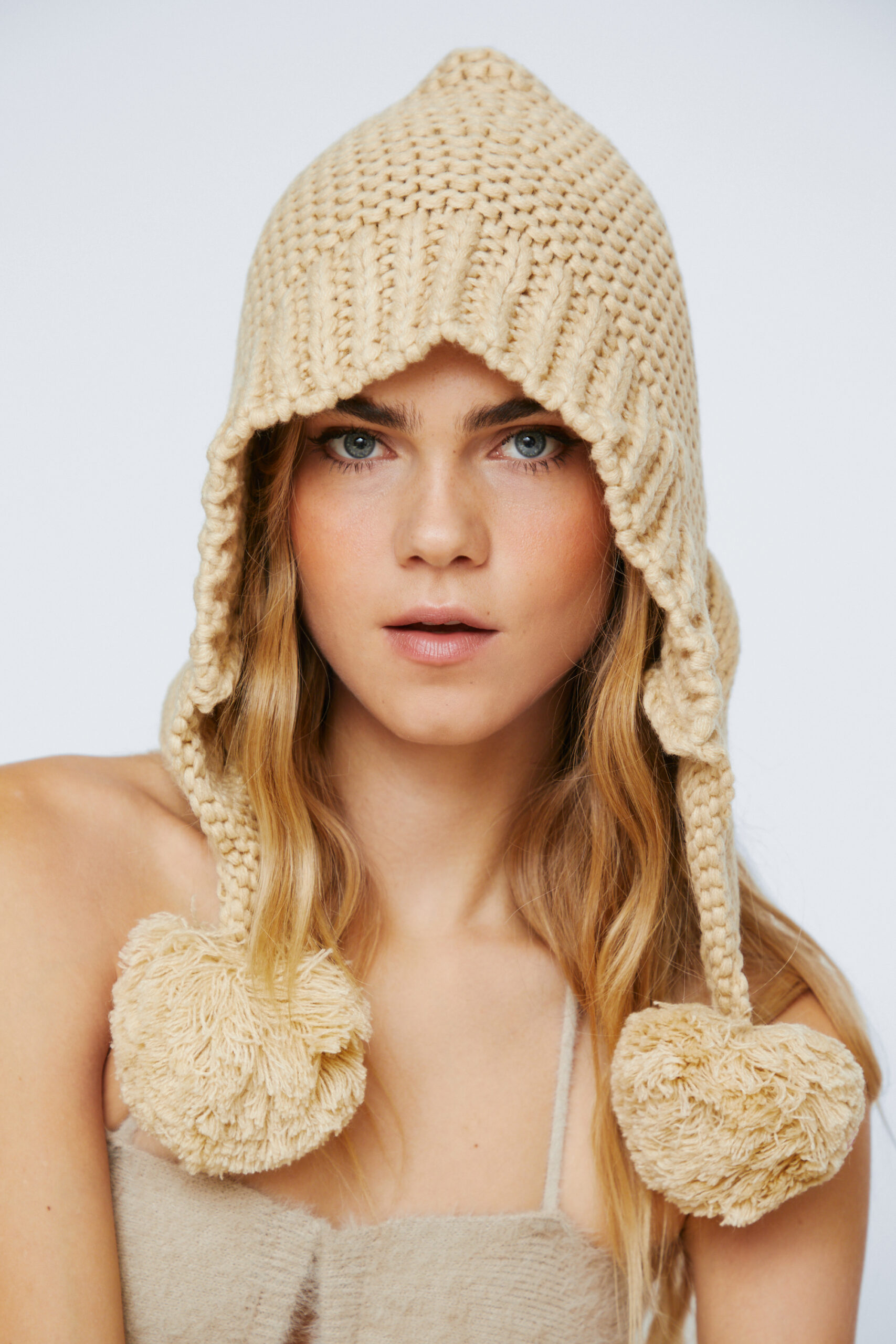 Slouch Knitted Oversized Pom Beanie 