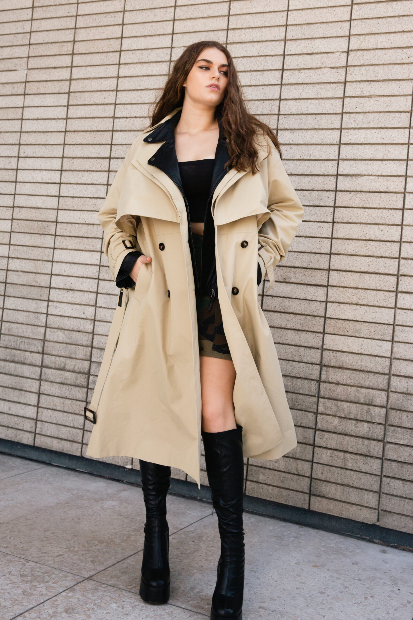 Plus Size Premium Double Layer Twill Trench 