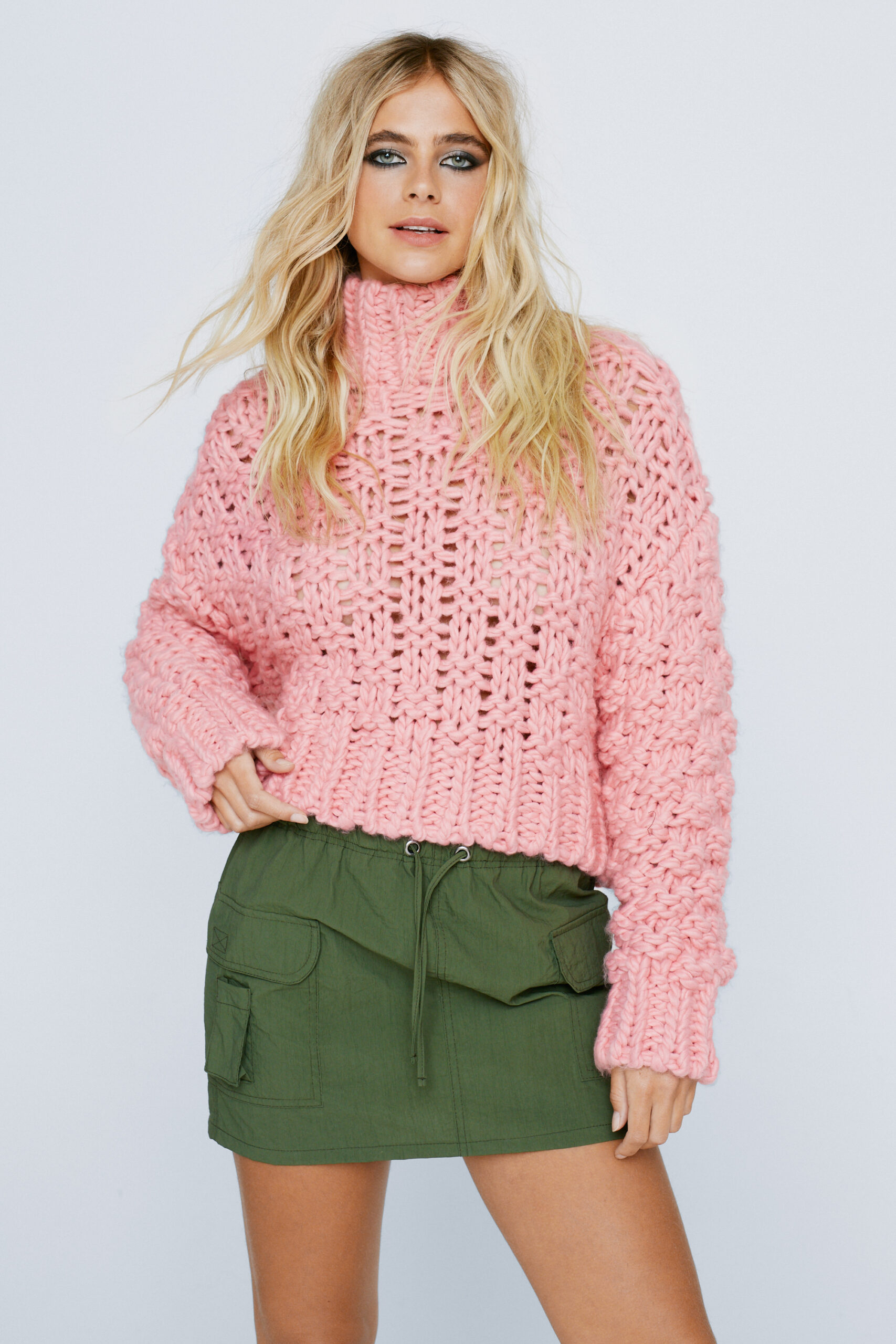 Cable Weave Stitch High Neck Sweater 