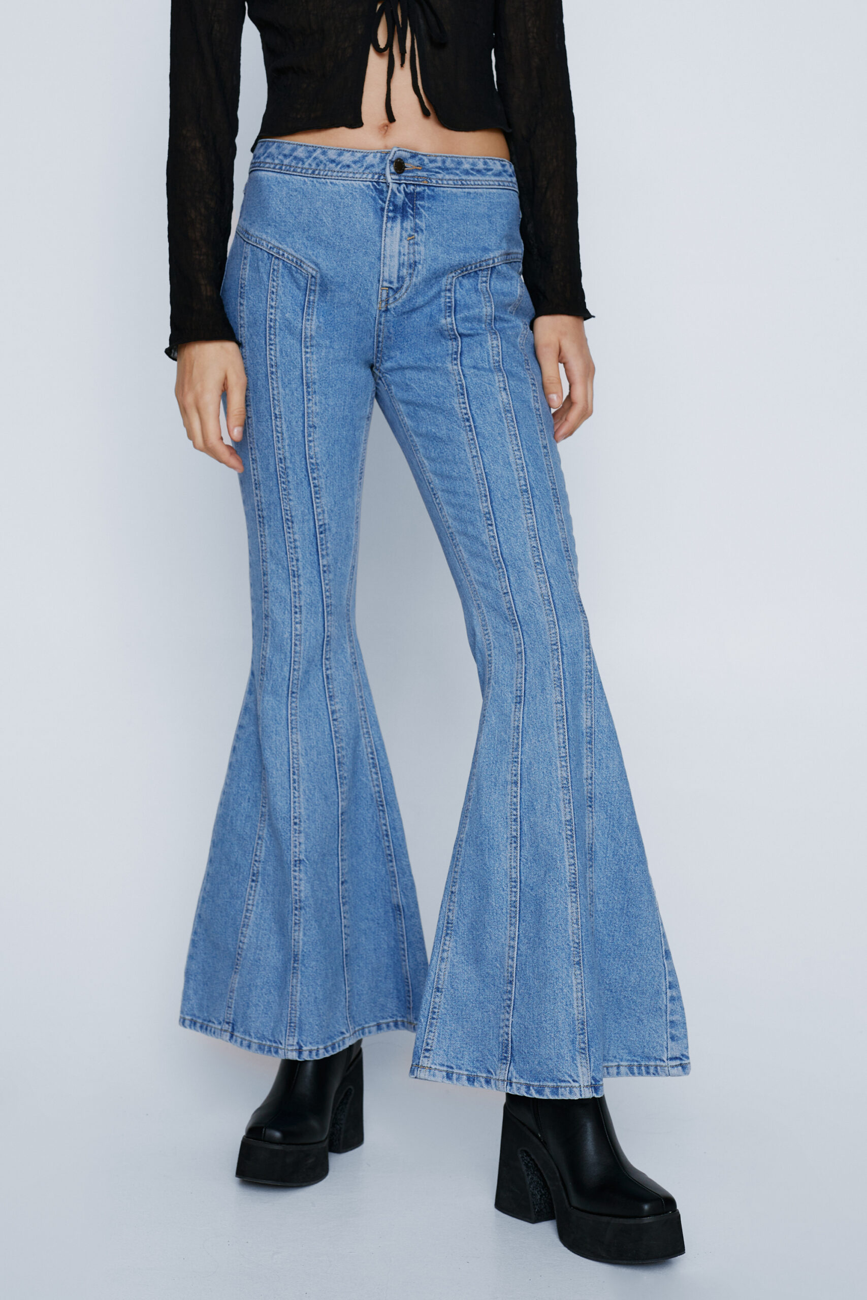 Mid Rise Flare Seam Detail Jeans 