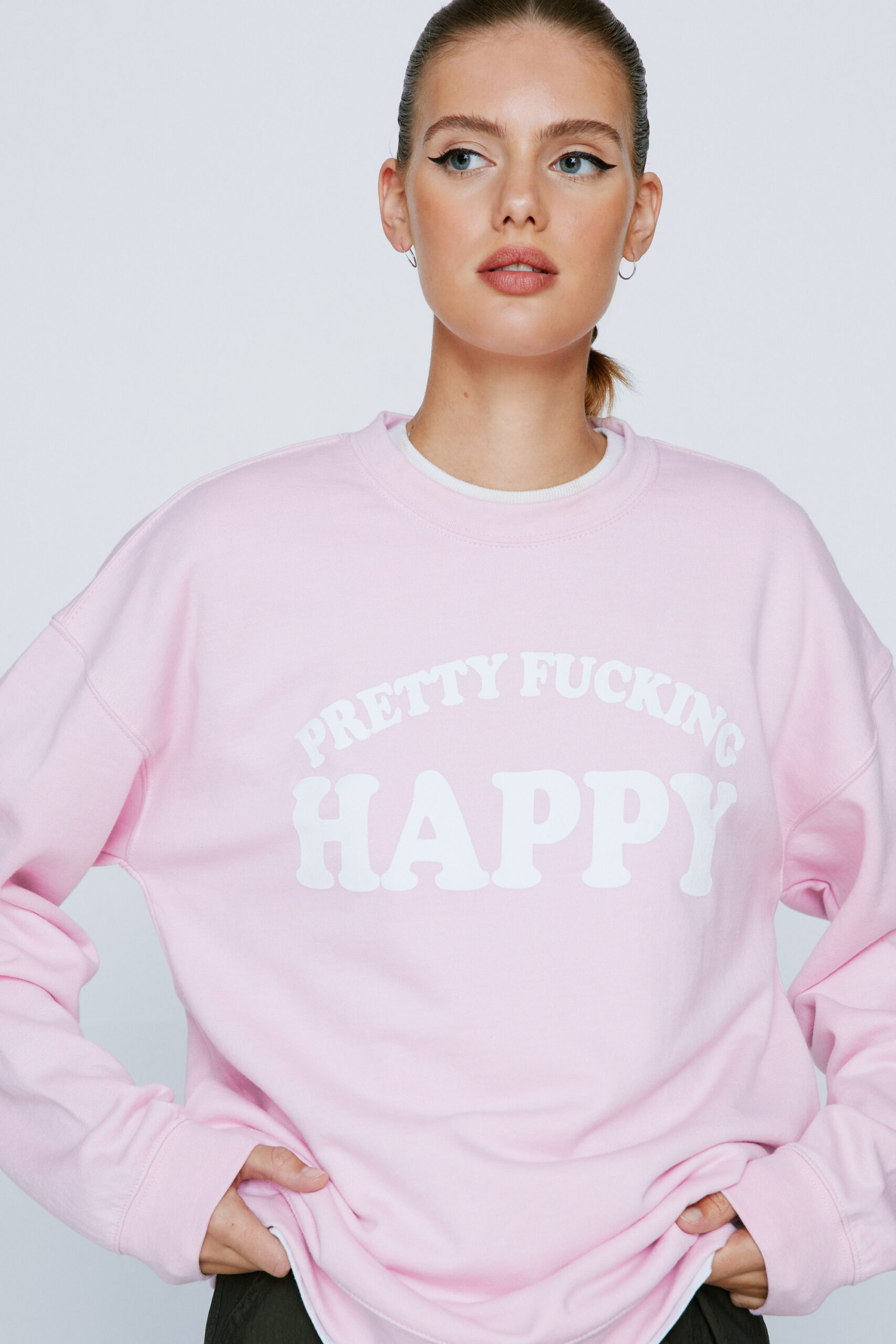 Pretty Happy Slogan Sweatshirt 
