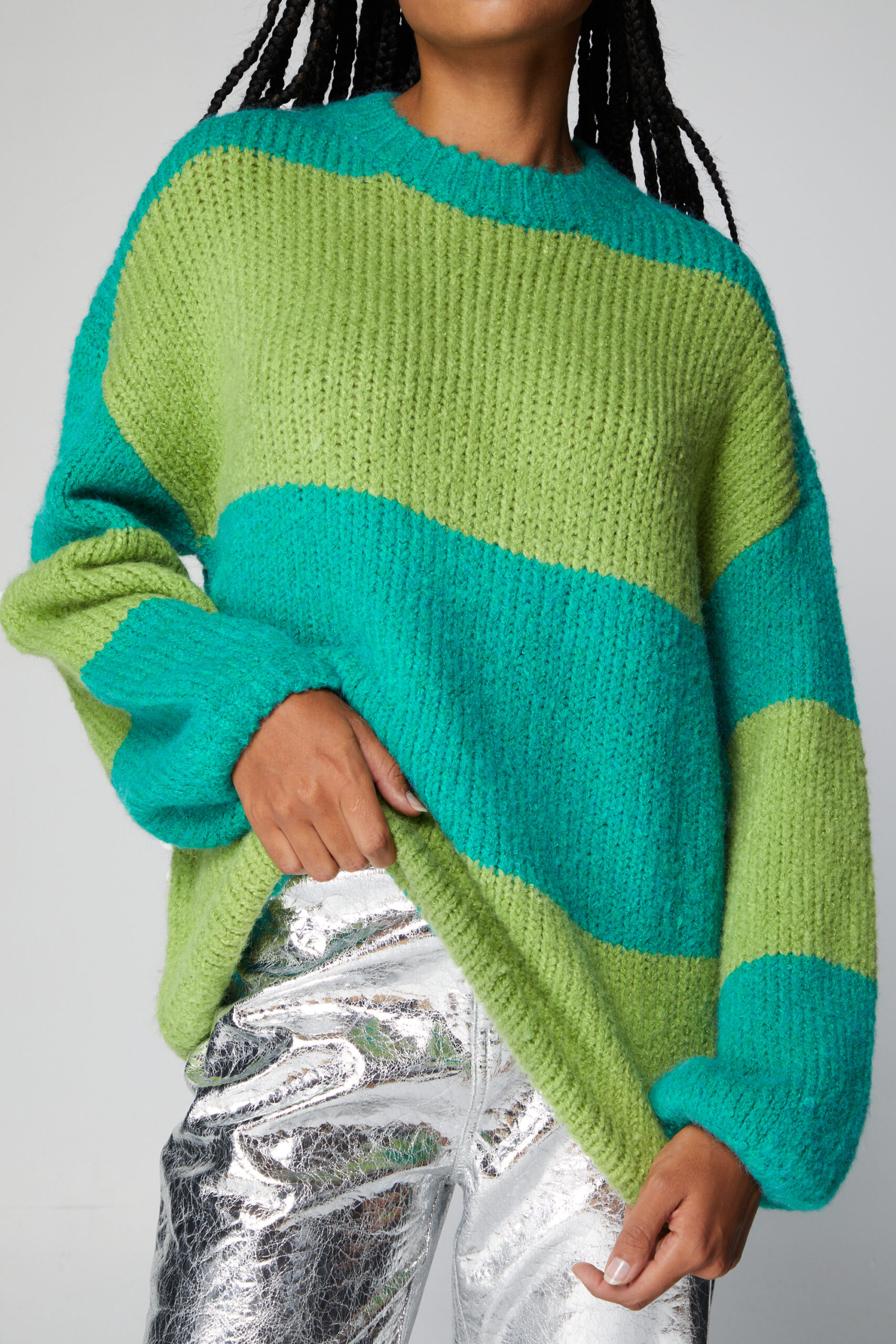 Stripe Mock Neck Oversized Sweater